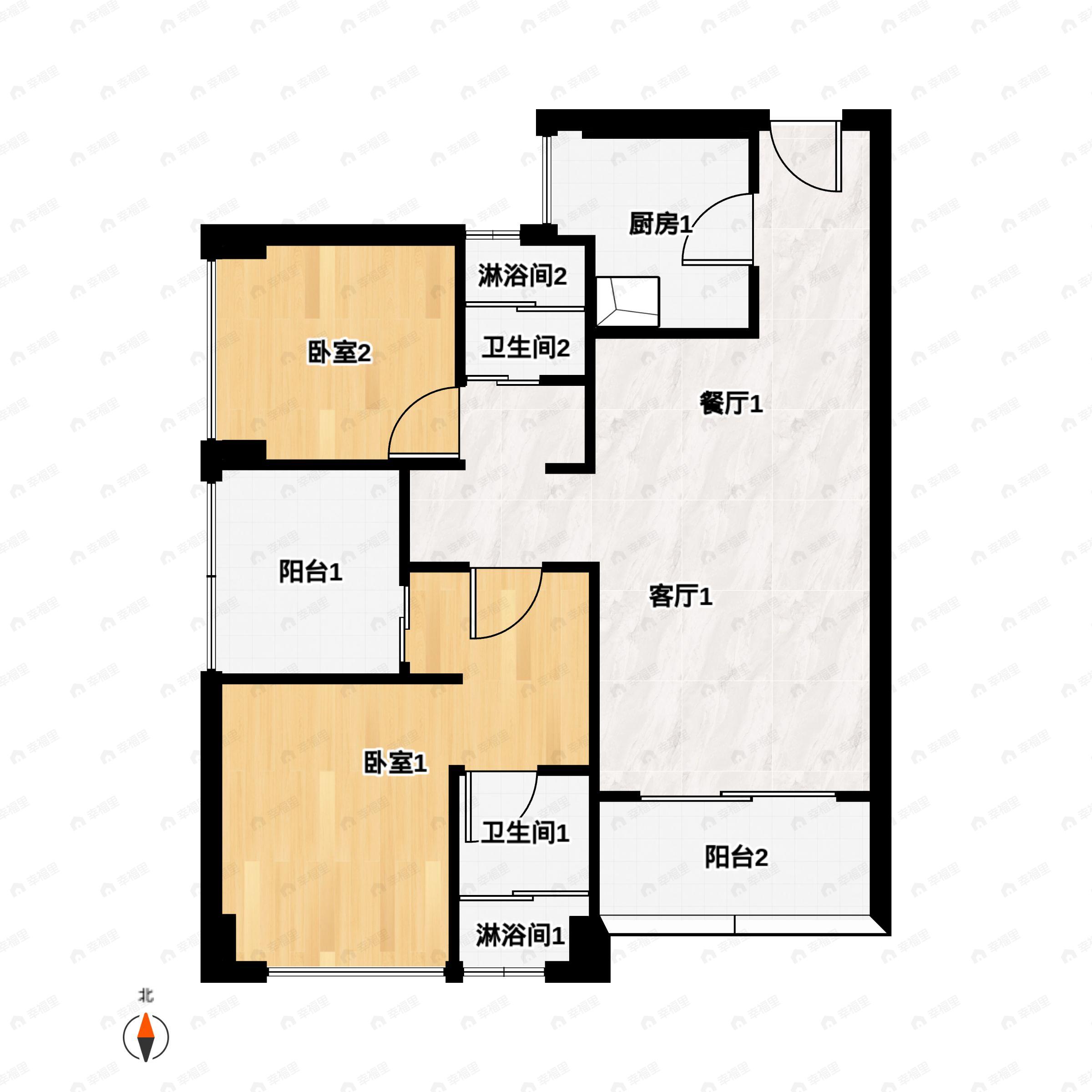 2室2厅2卫建面93平户型图