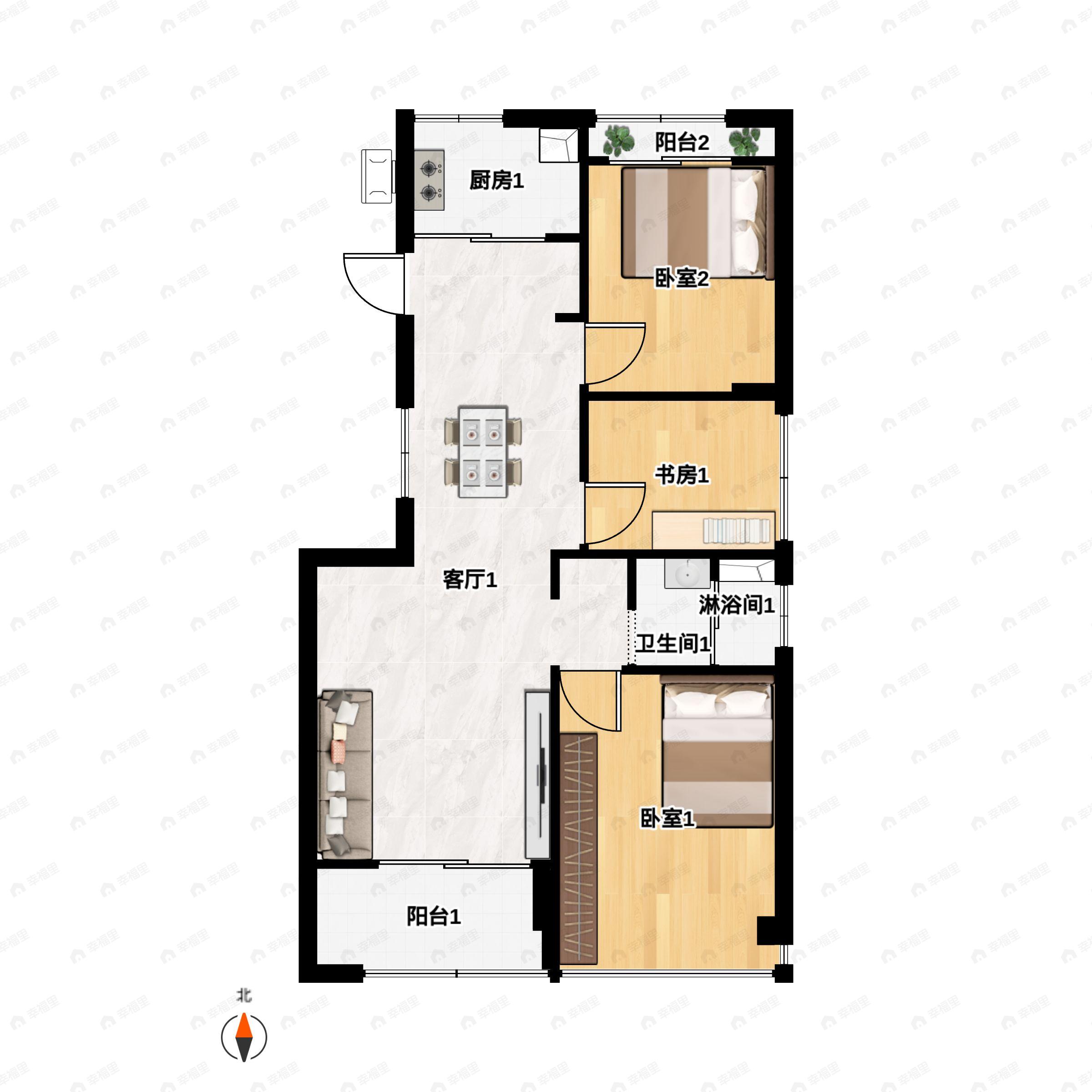 3室2厅1卫建面89平户型图