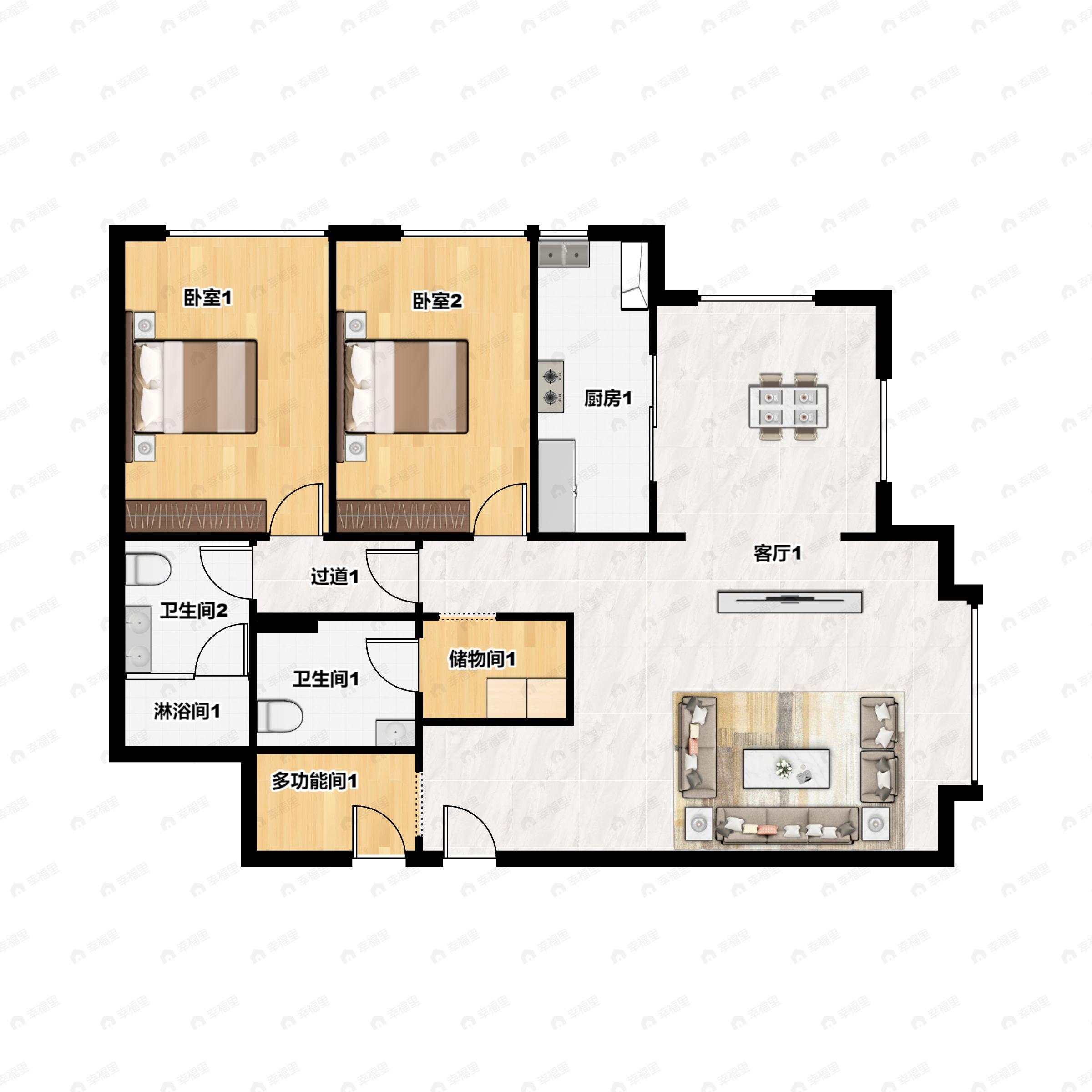 2室2厅2卫建面148平户型图