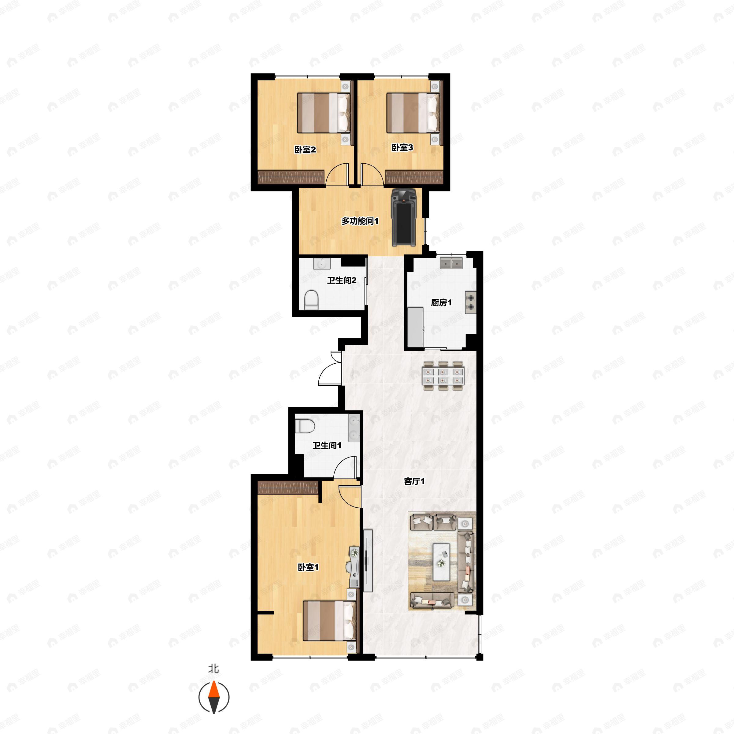 3室2厅2卫建面156平南户型图