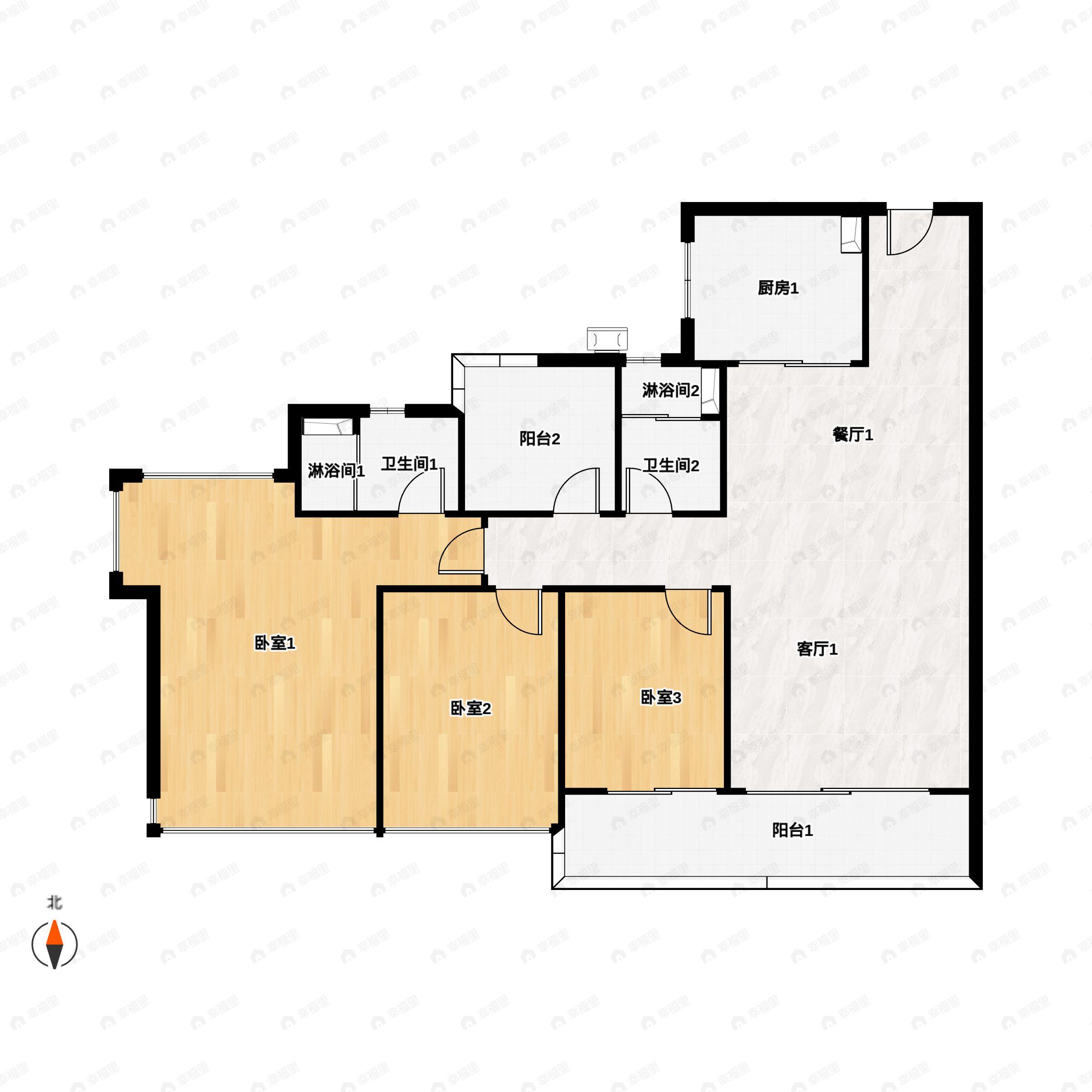 3室2厅2卫建面113平户型图