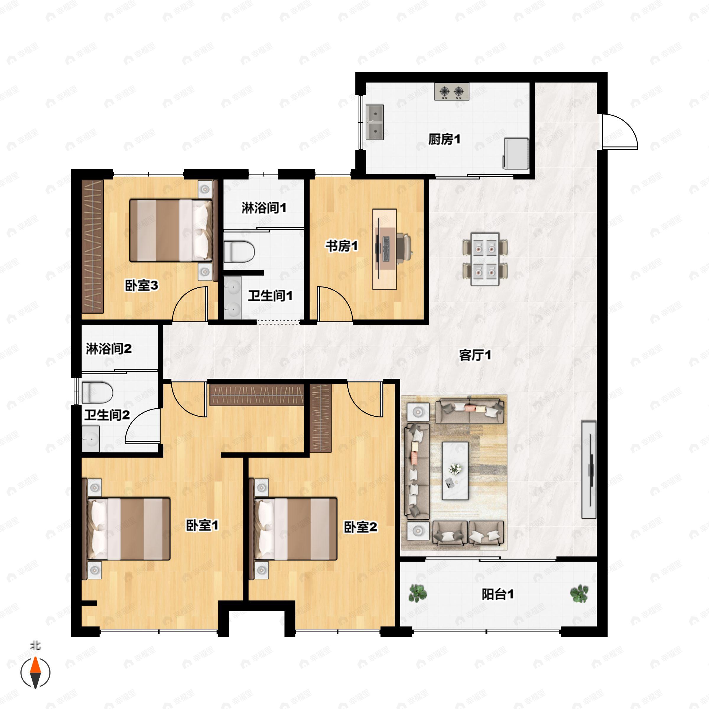 黄冈学府城4室2厅2卫户型图