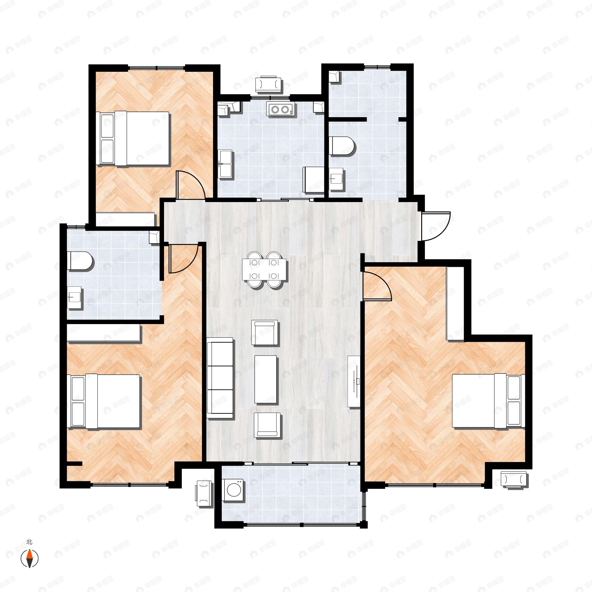 3室2厅2卫建面106平户型图