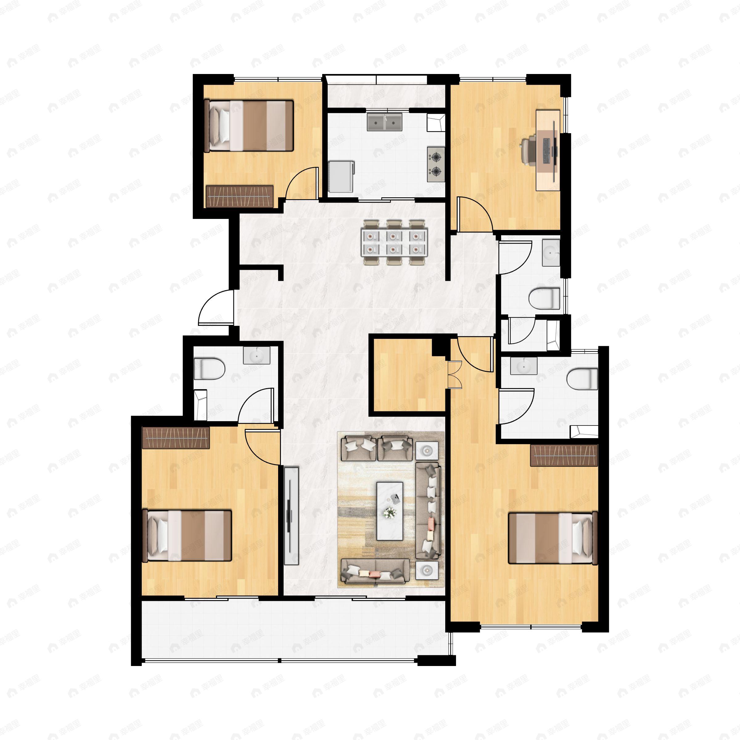 4室2厅3卫建面125平南|北户型图