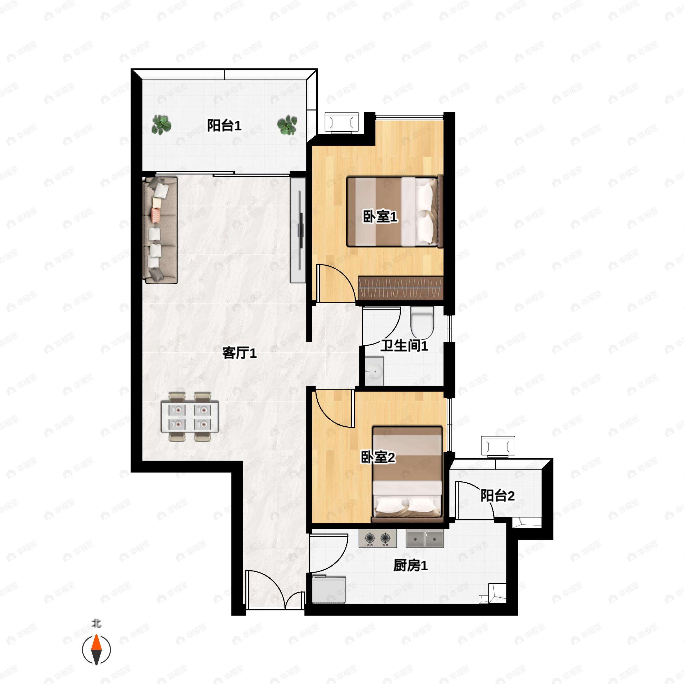 2室2厅1卫建面88平户型图