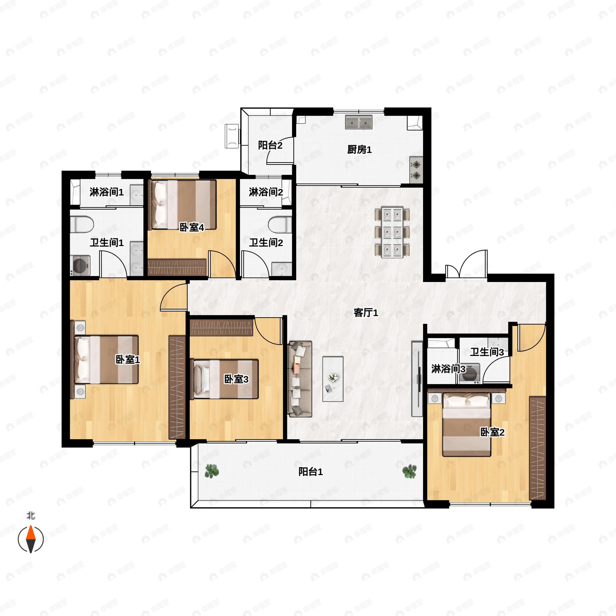 4室2厅3卫建面168平户型图
