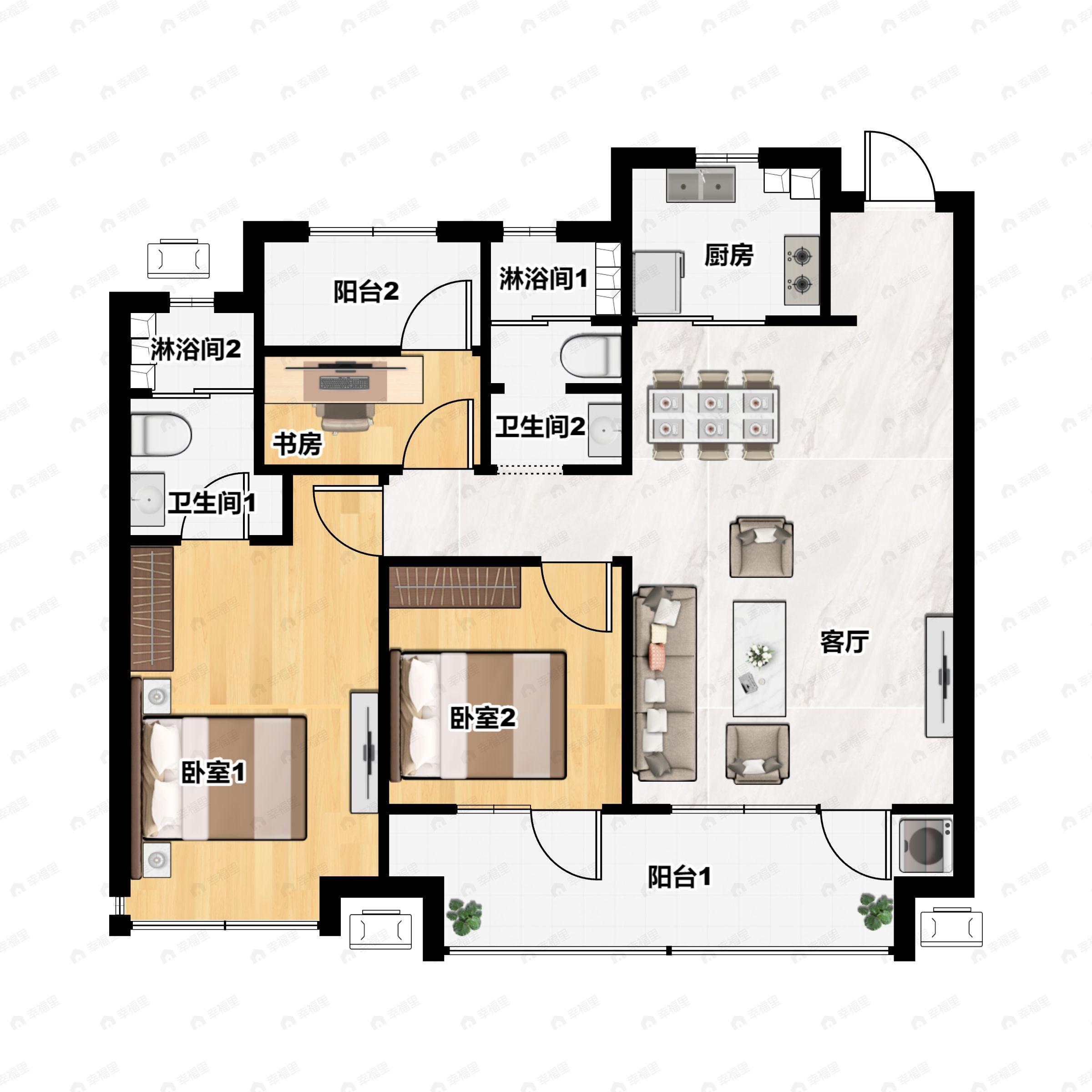 3室2厅2卫建面117平户型图