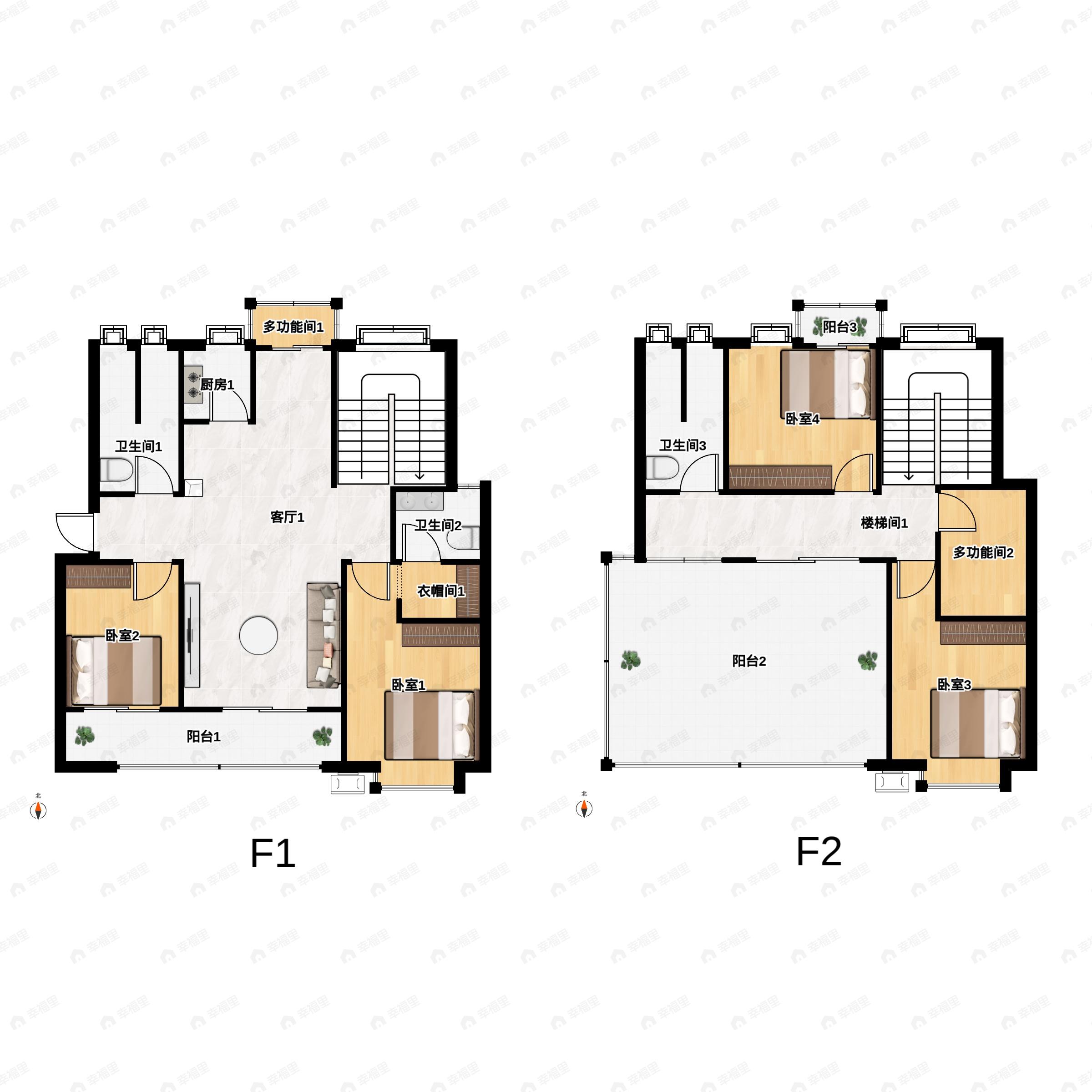 4室2厅3卫建面180平南|北户型图