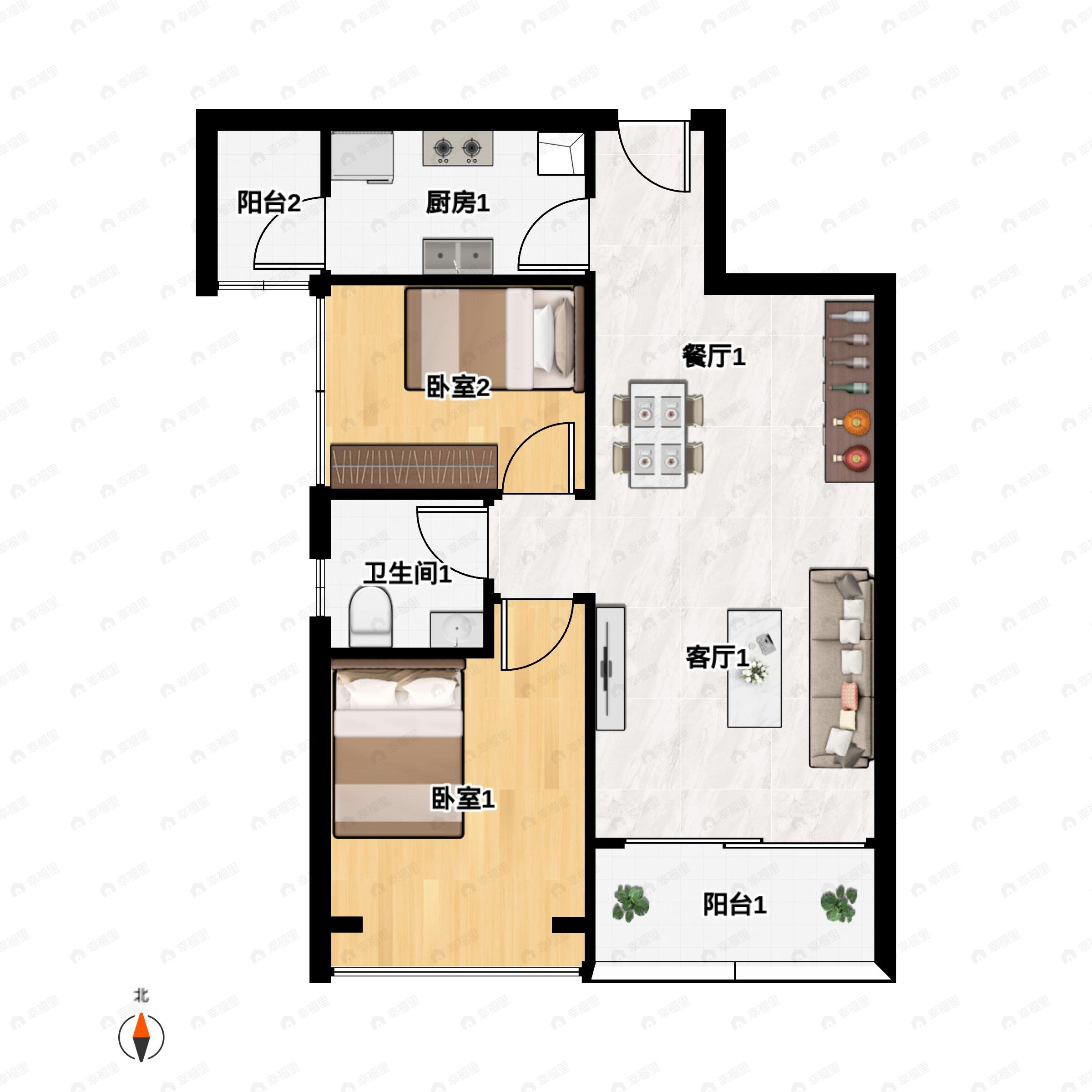 2室2厅1卫建面79平户型图
