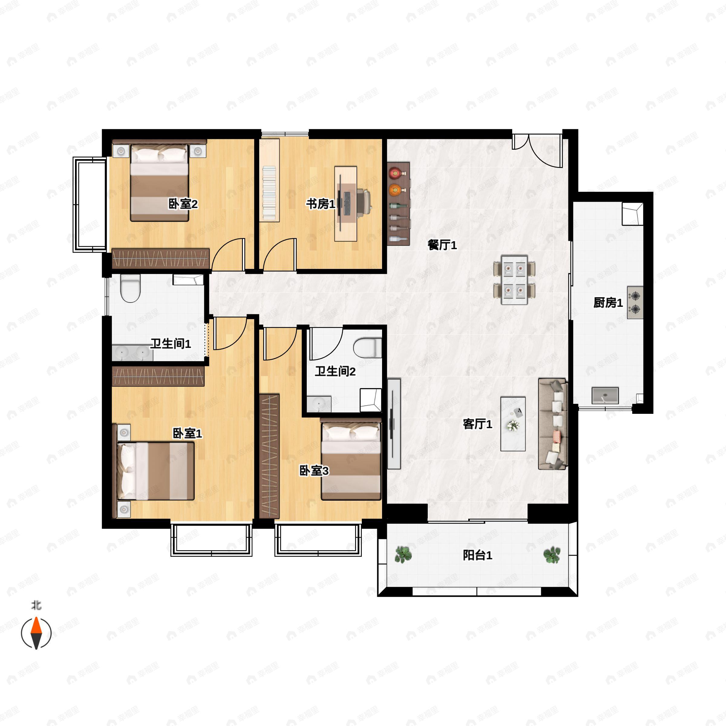 4室2厅2卫建面132平南户型图