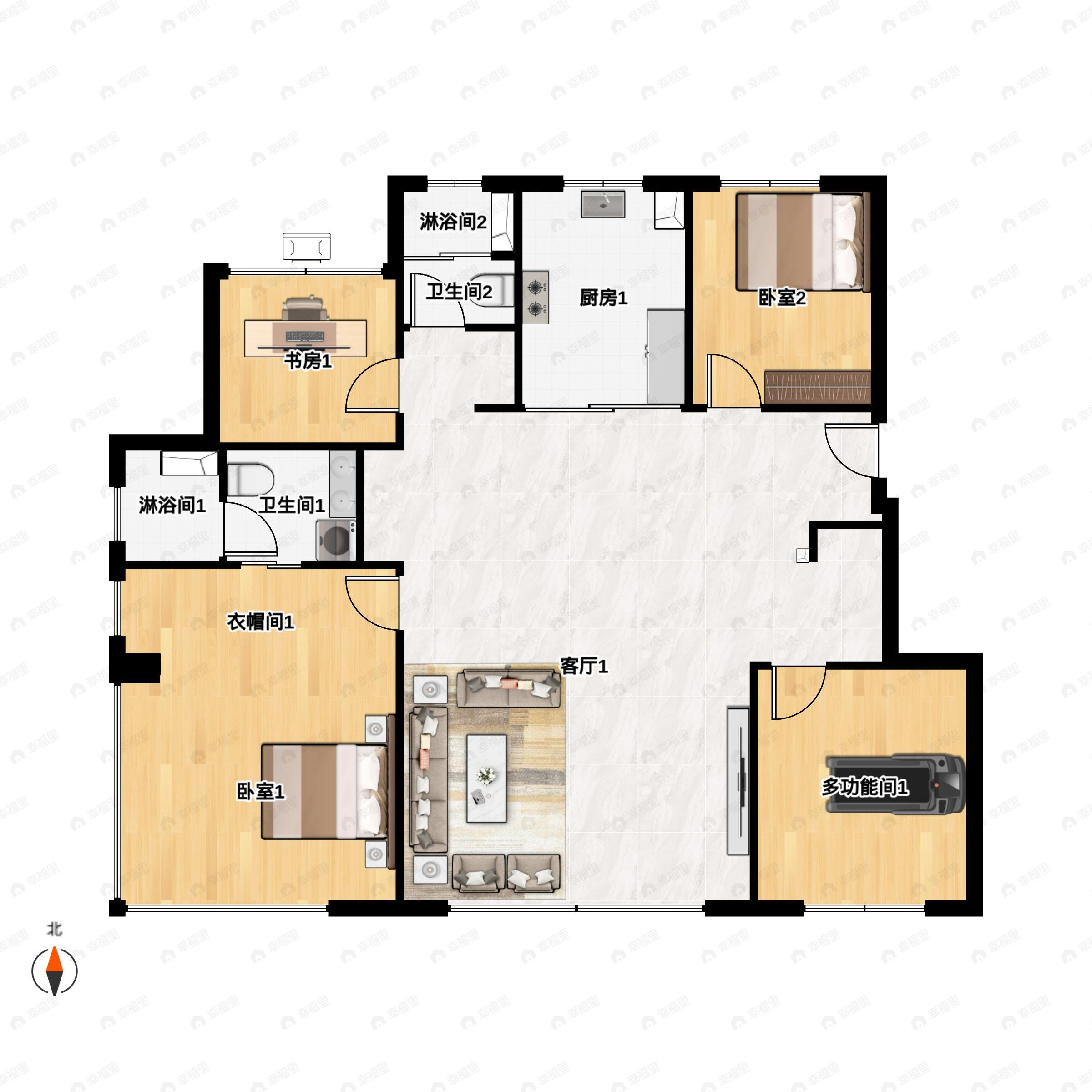 4室2厅2卫建面136平户型图