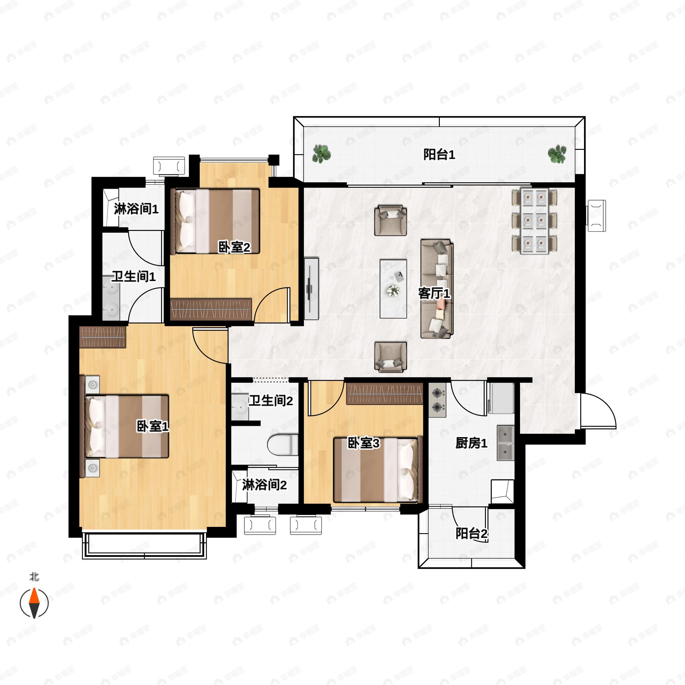 3室2厅2卫建面149平户型图
