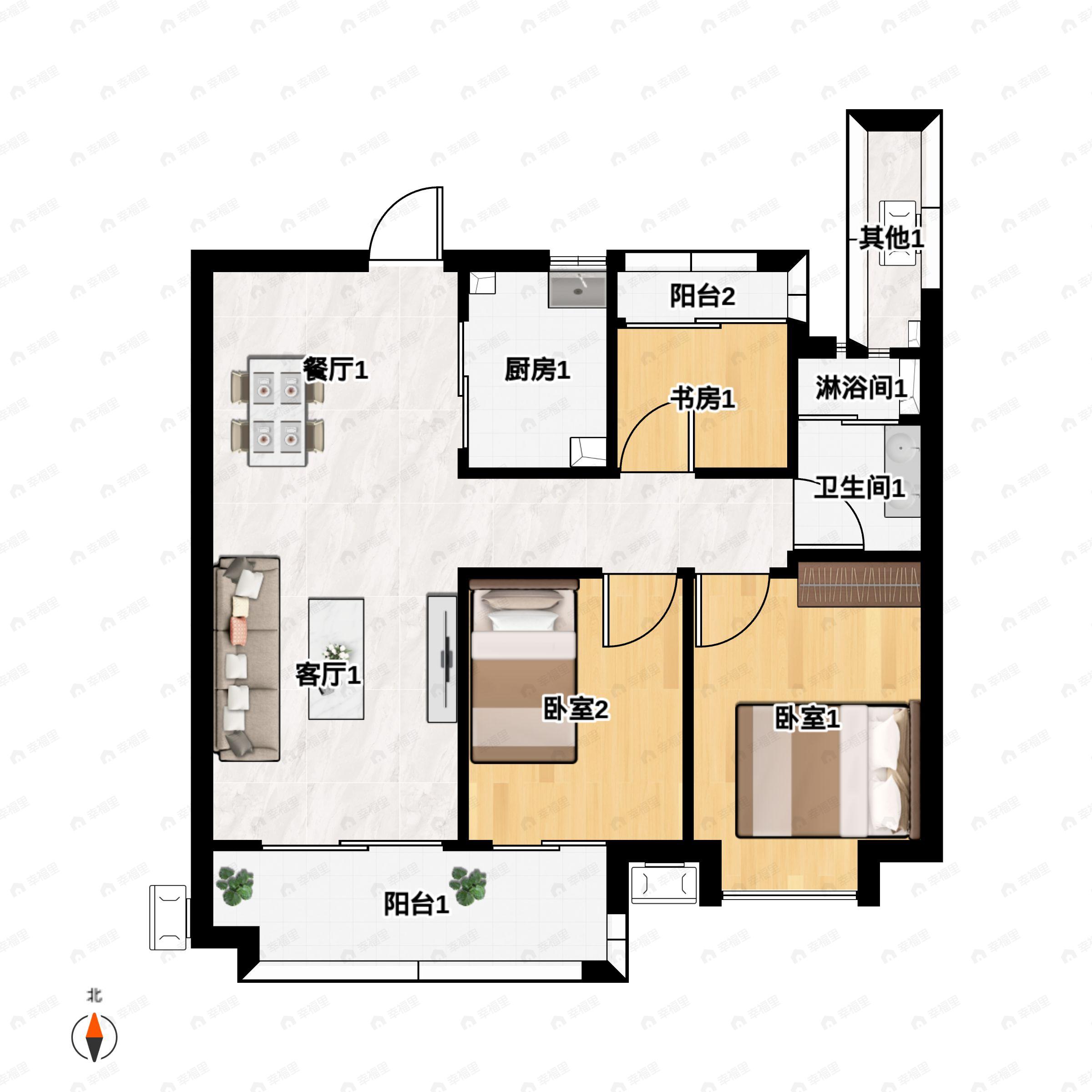 3室2厅1卫建面89平户型图