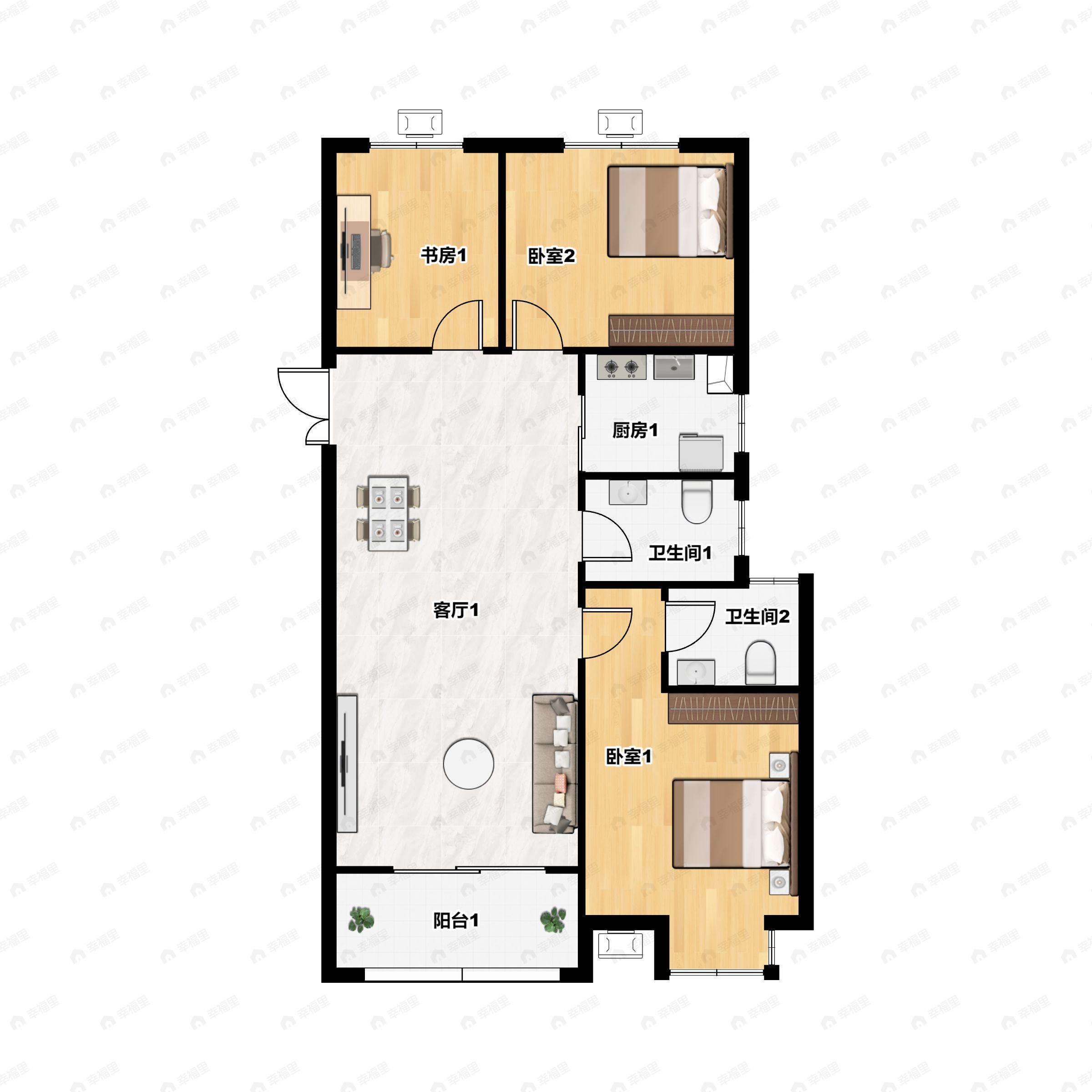 3室2厅2卫建面114平户型图