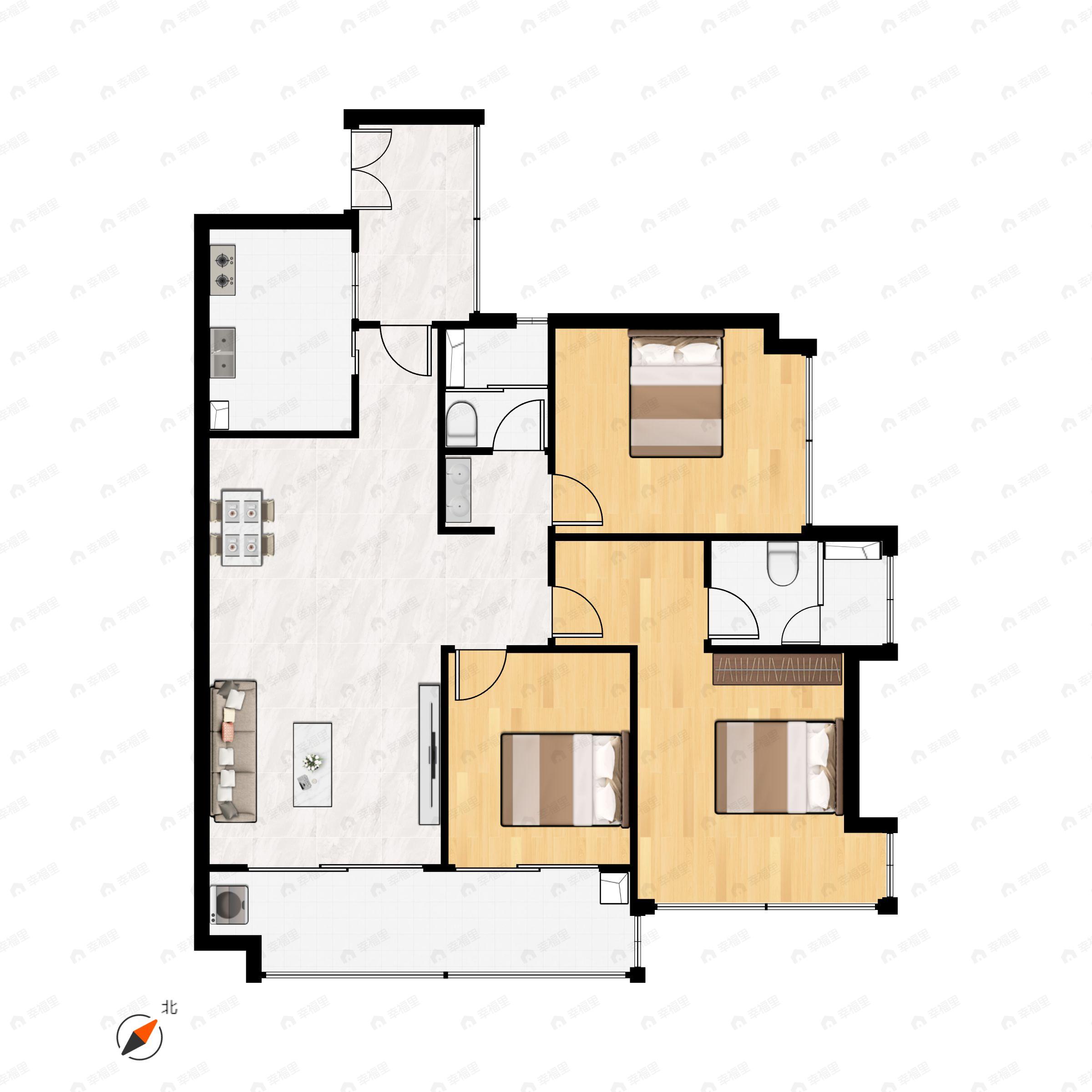 3室2厅2卫建面120m²东南户型图