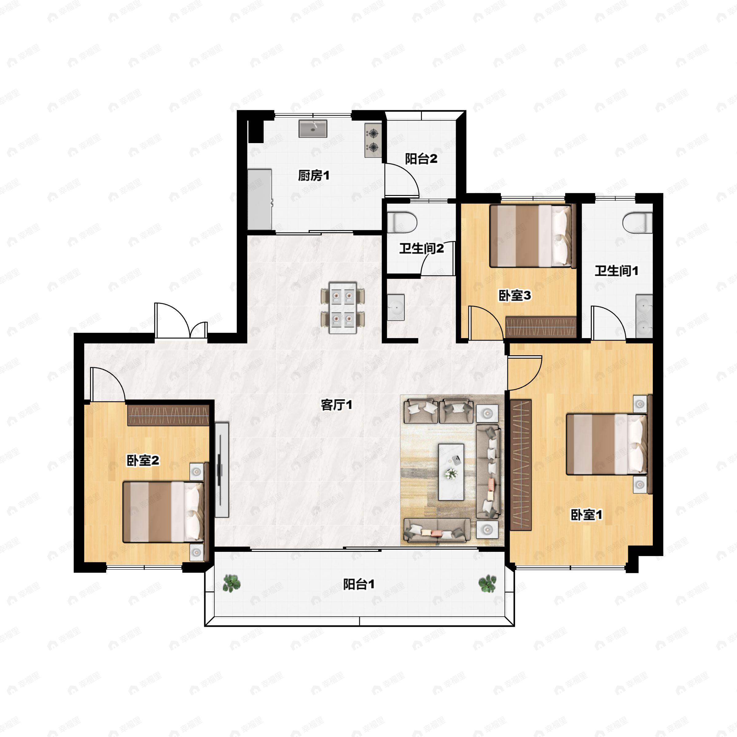 3室2厅2卫建面142平undefined户型图