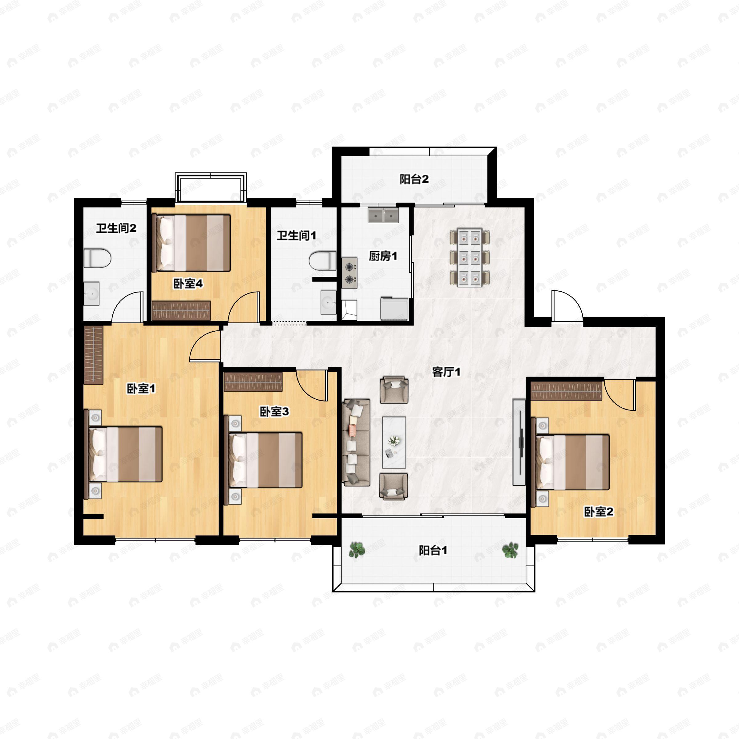 4室2厅2卫建面142平南|北户型图