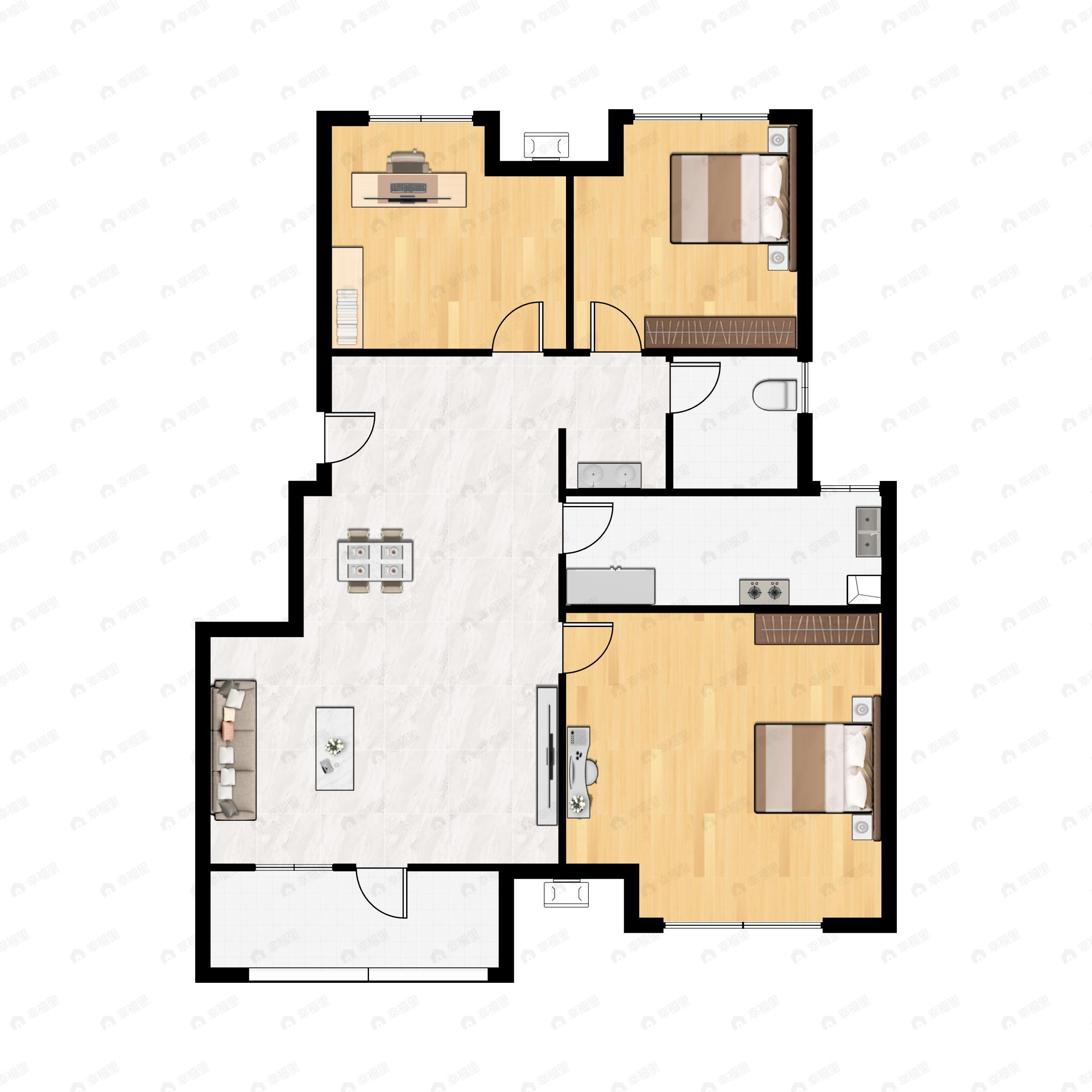 3室2厅1卫建面90平户型图