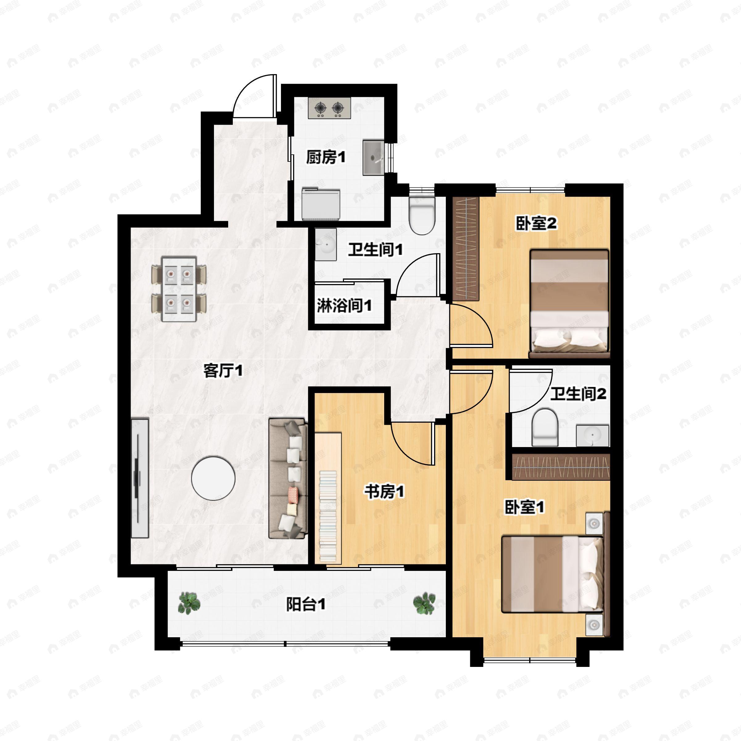 3室2厅2卫建面112平南户型图