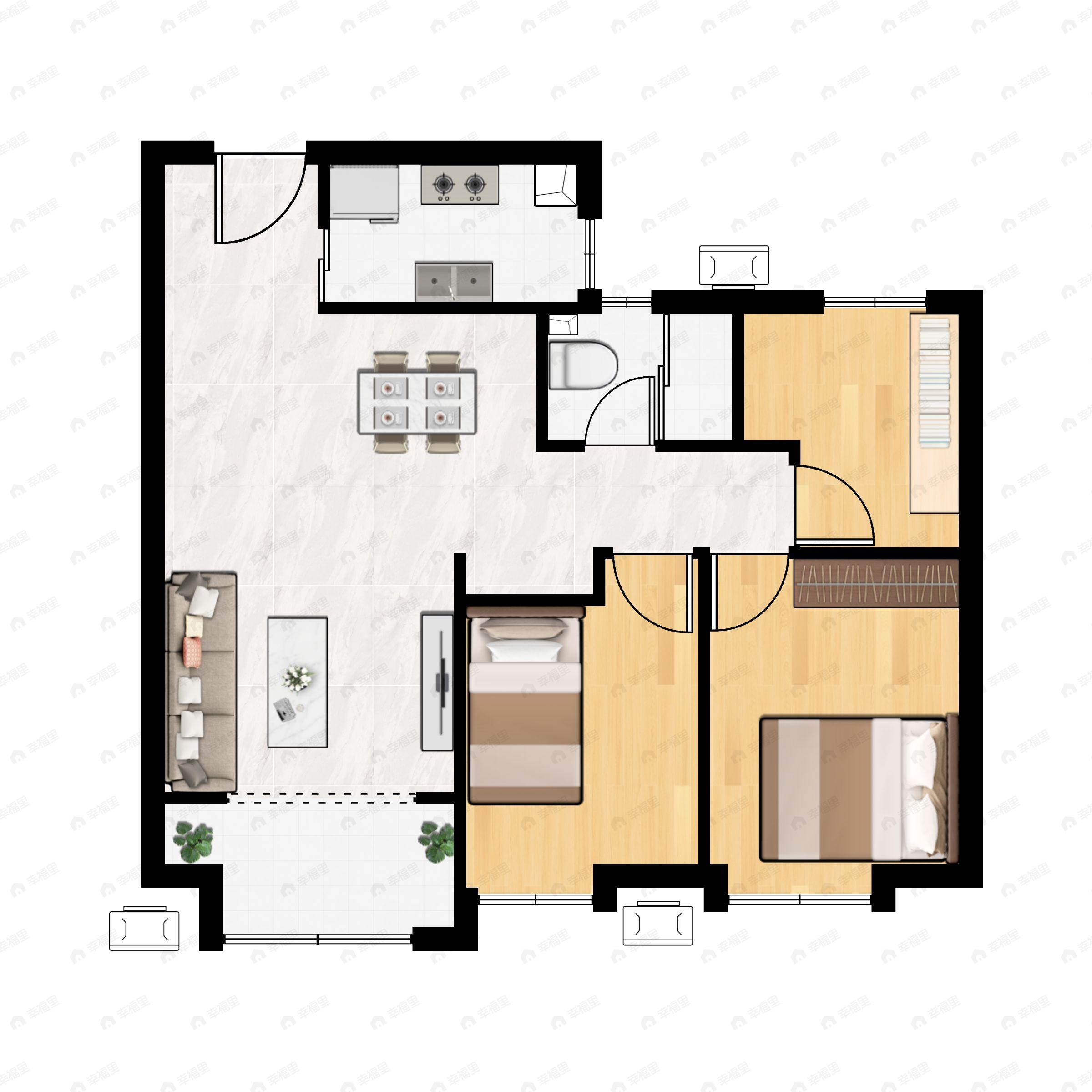 3室2厅1卫建面95m²南|北户型图