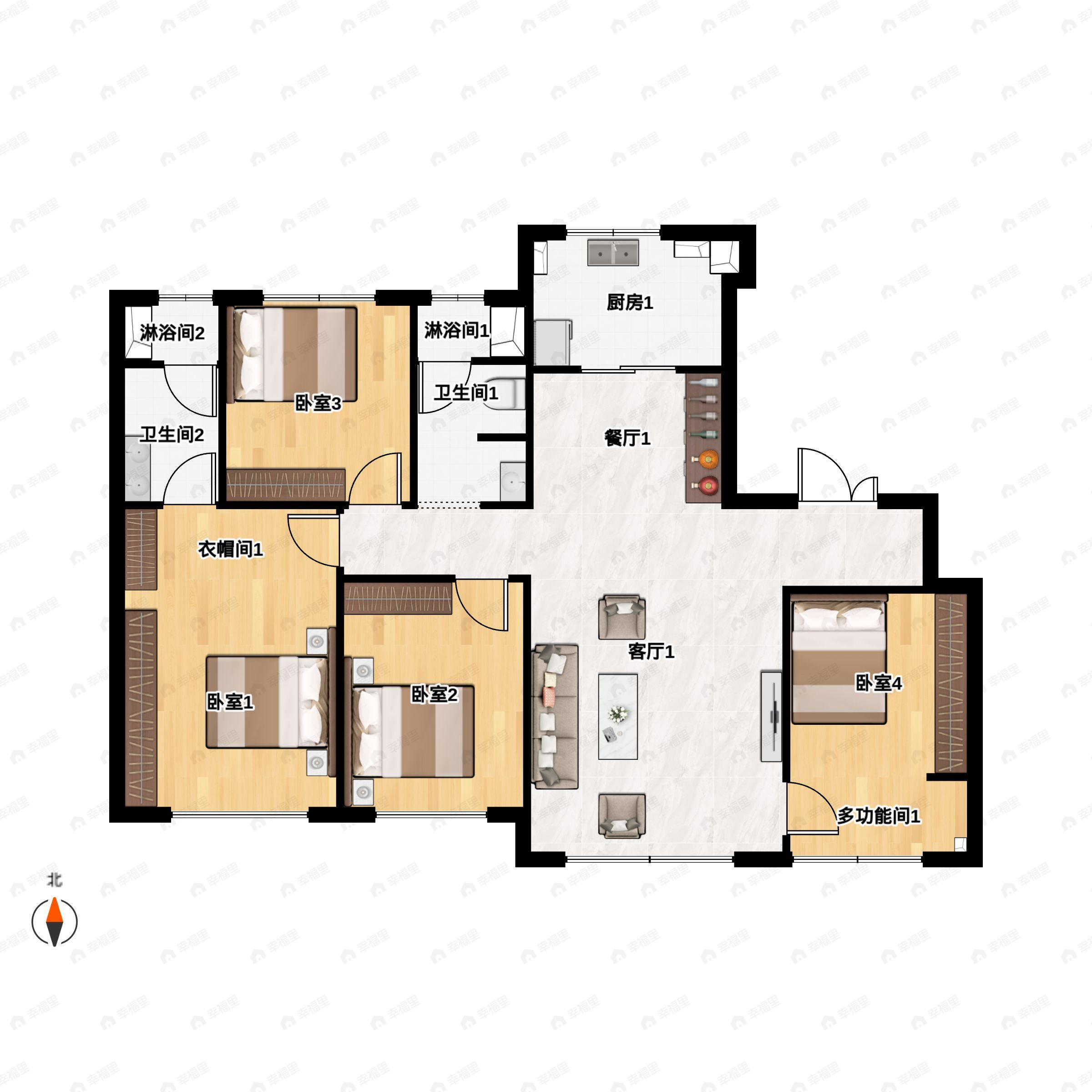 4室2厅2卫建面143平户型图