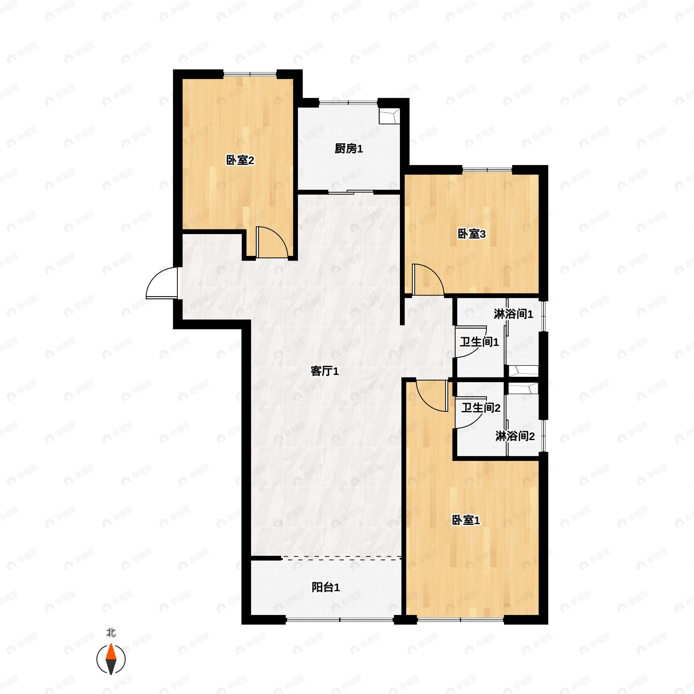 3室2厅2卫建面135平南|北户型图