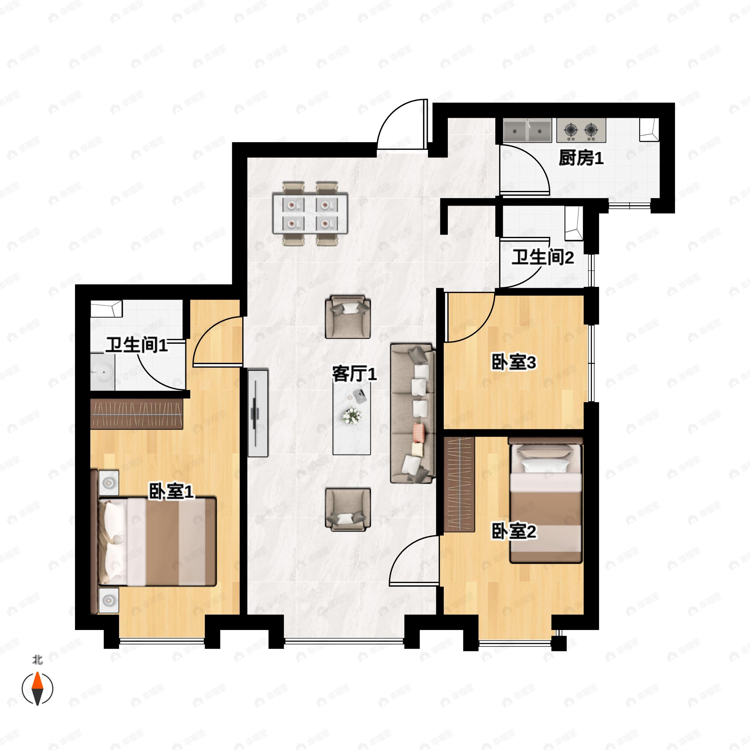 3室3厅2卫建面114平户型图