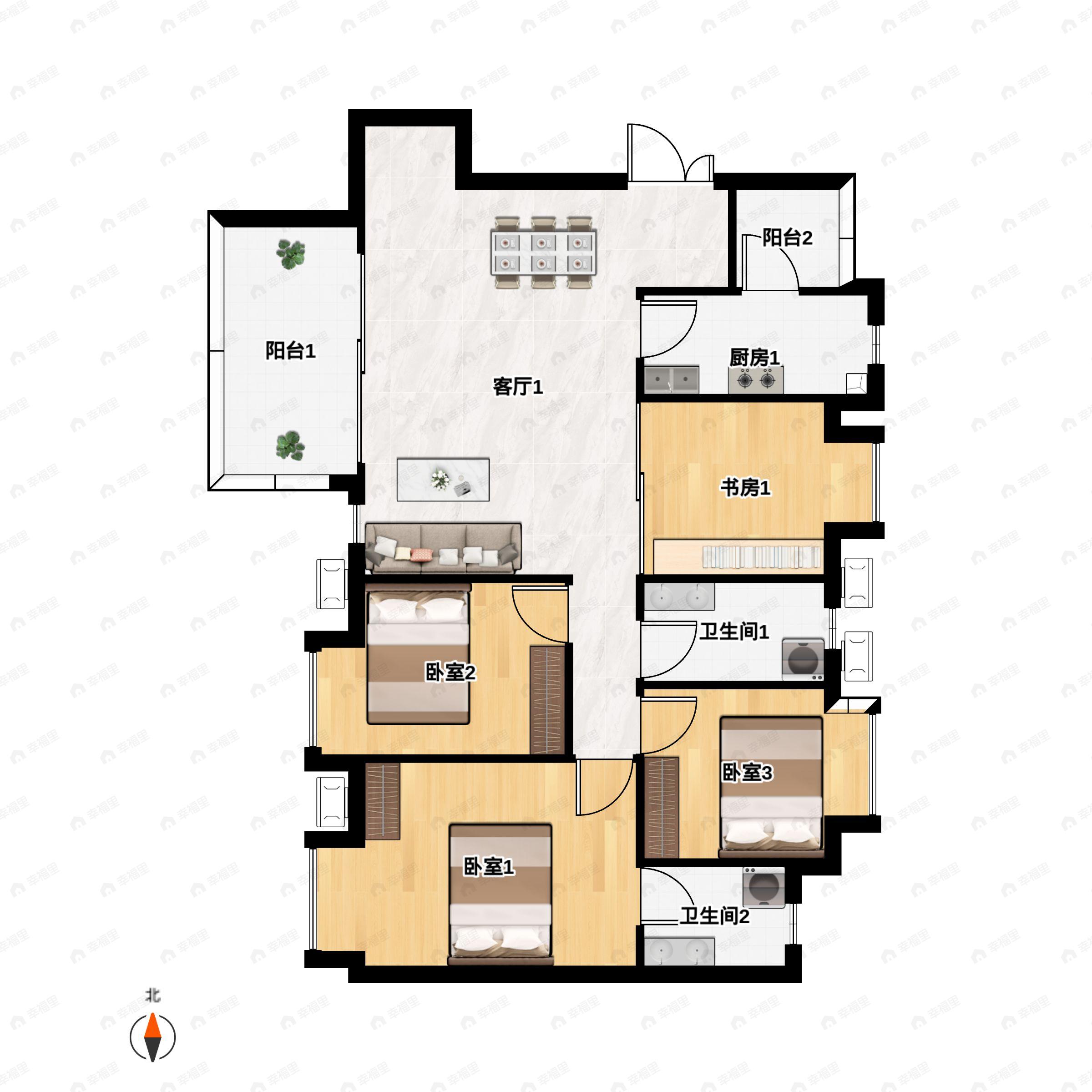 4室2厅2卫建面136平北|南户型图