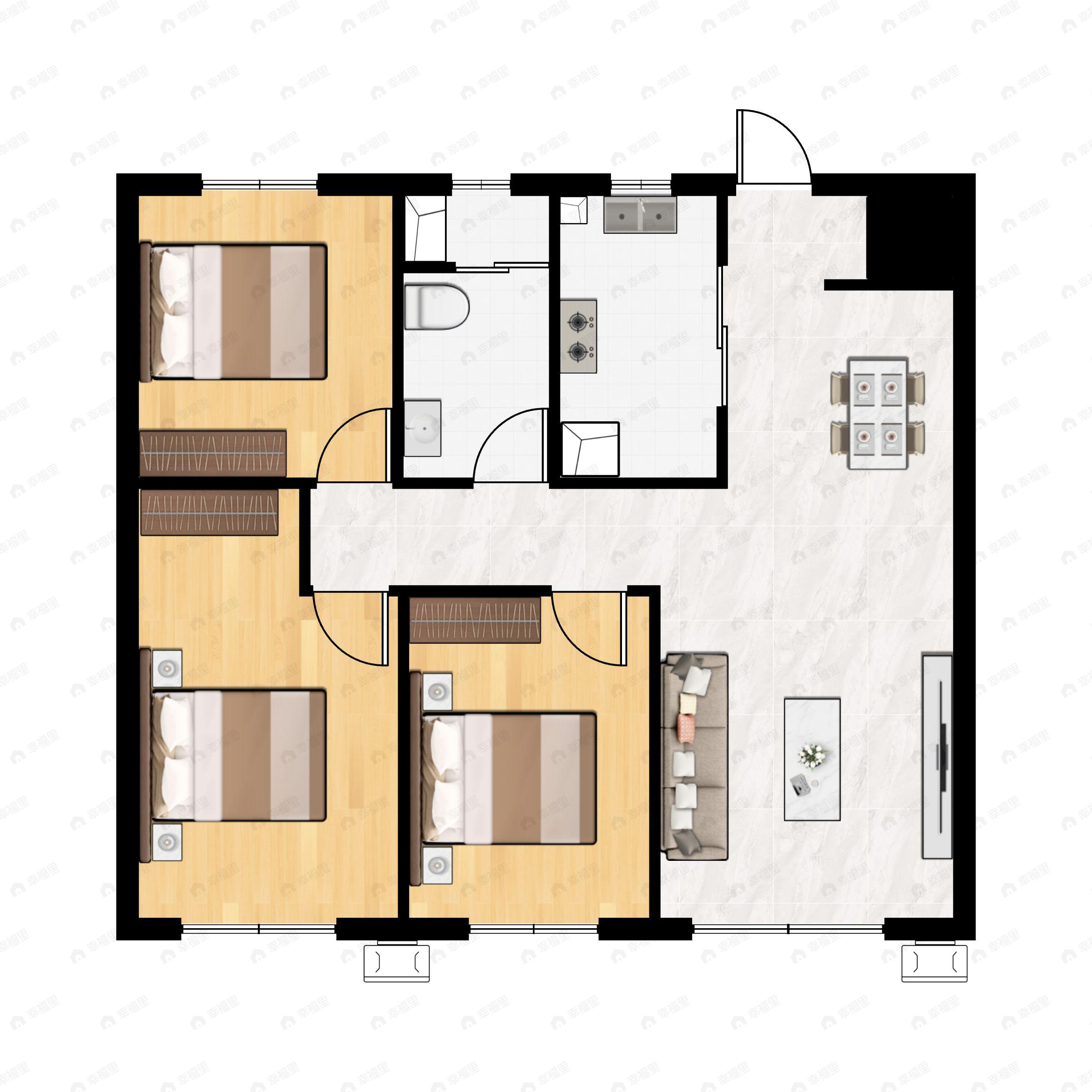 3室2厅1卫建面110平南|北户型图