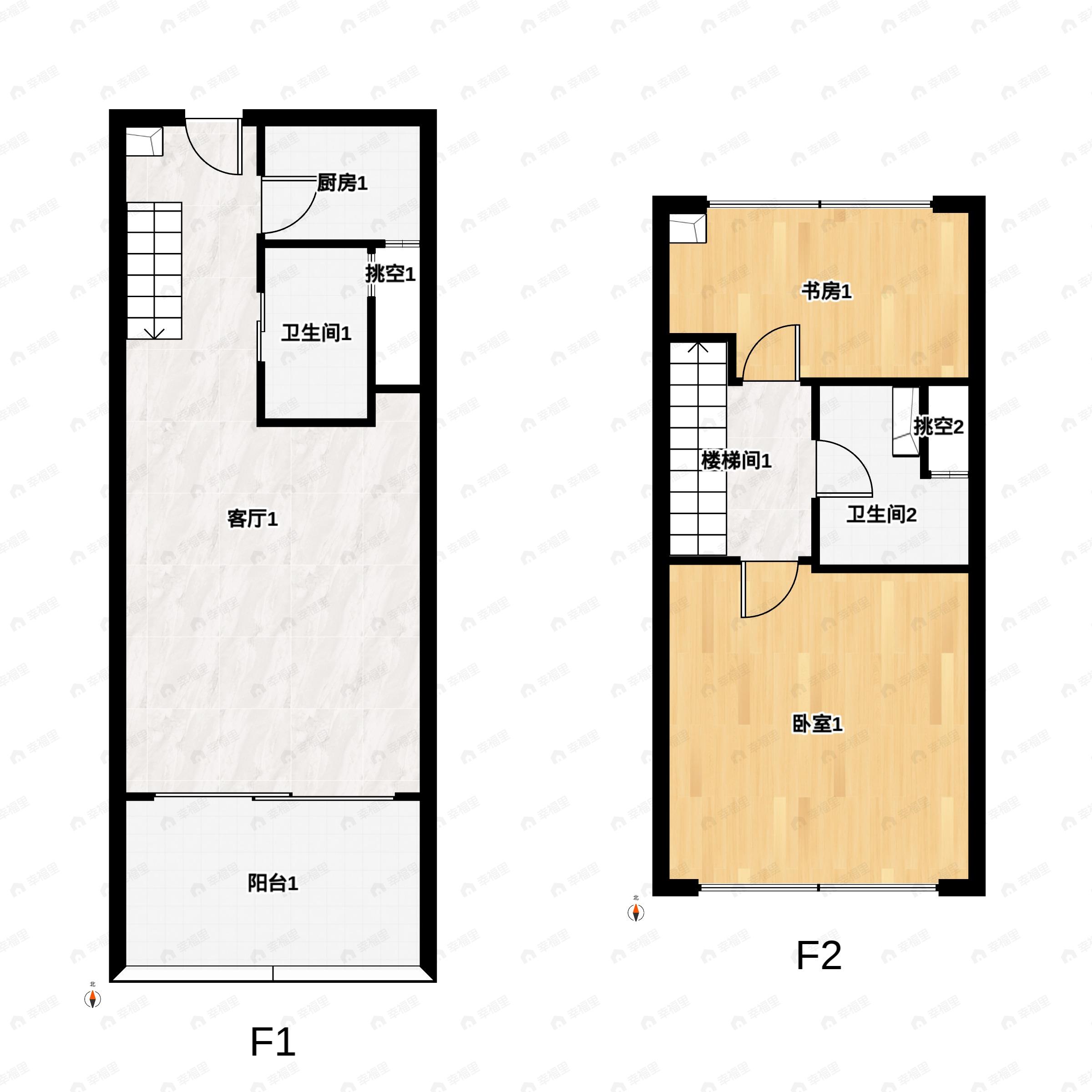 2室2厅2卫建面53平undefined户型图