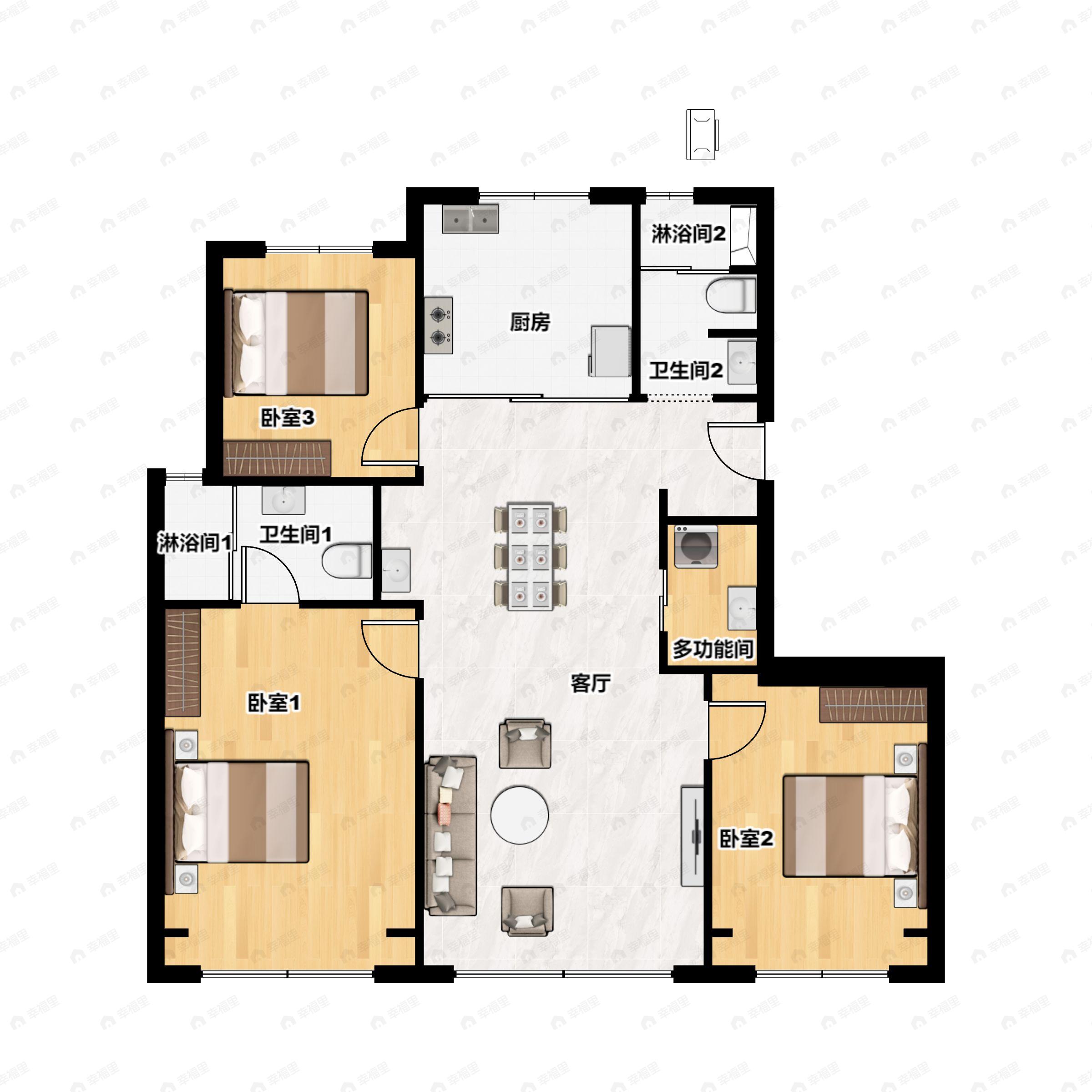 3室2厅2卫建面114平户型图