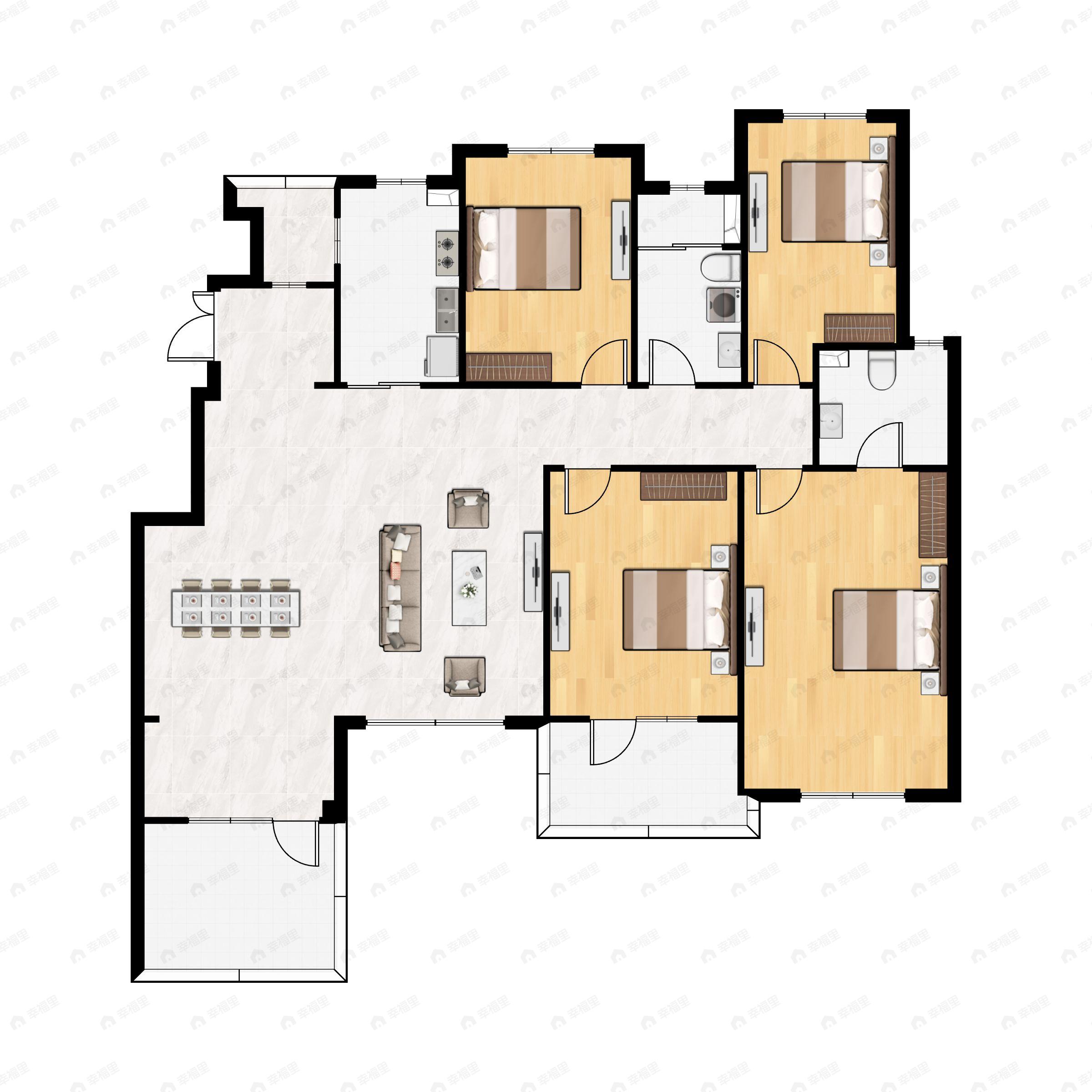4室2厅2卫建面148平南户型图
