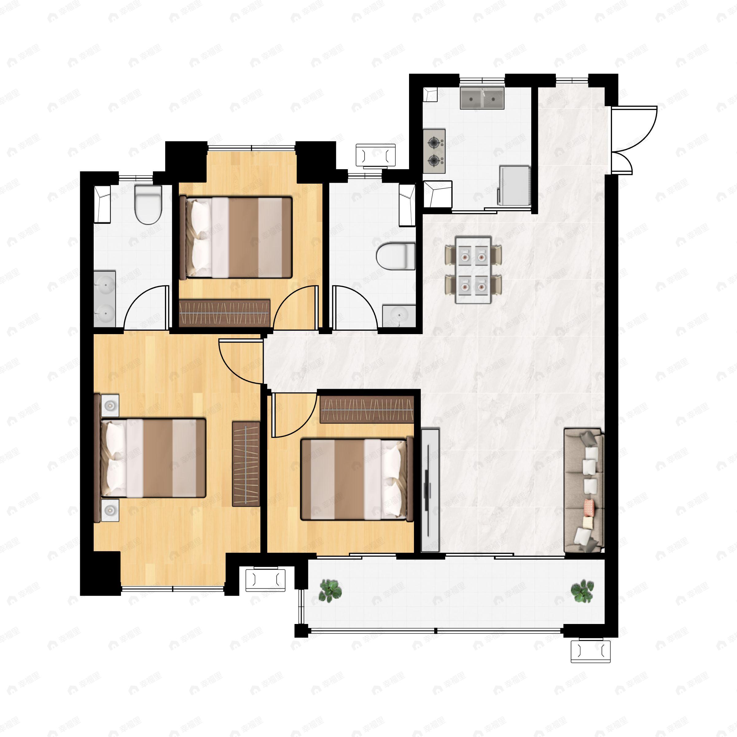 3室2厅2卫建面116平户型图