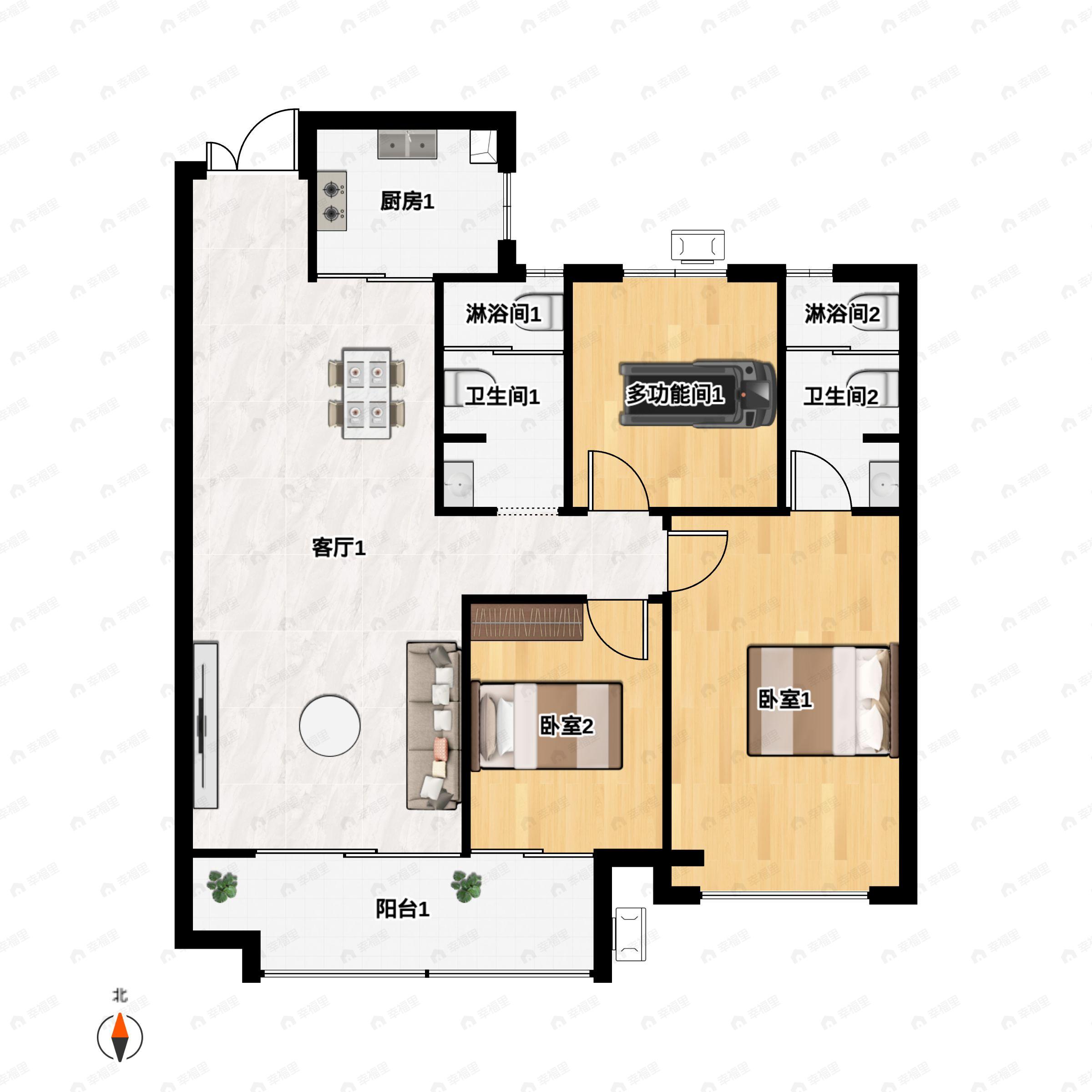 3室2厅2卫建面129平南户型图