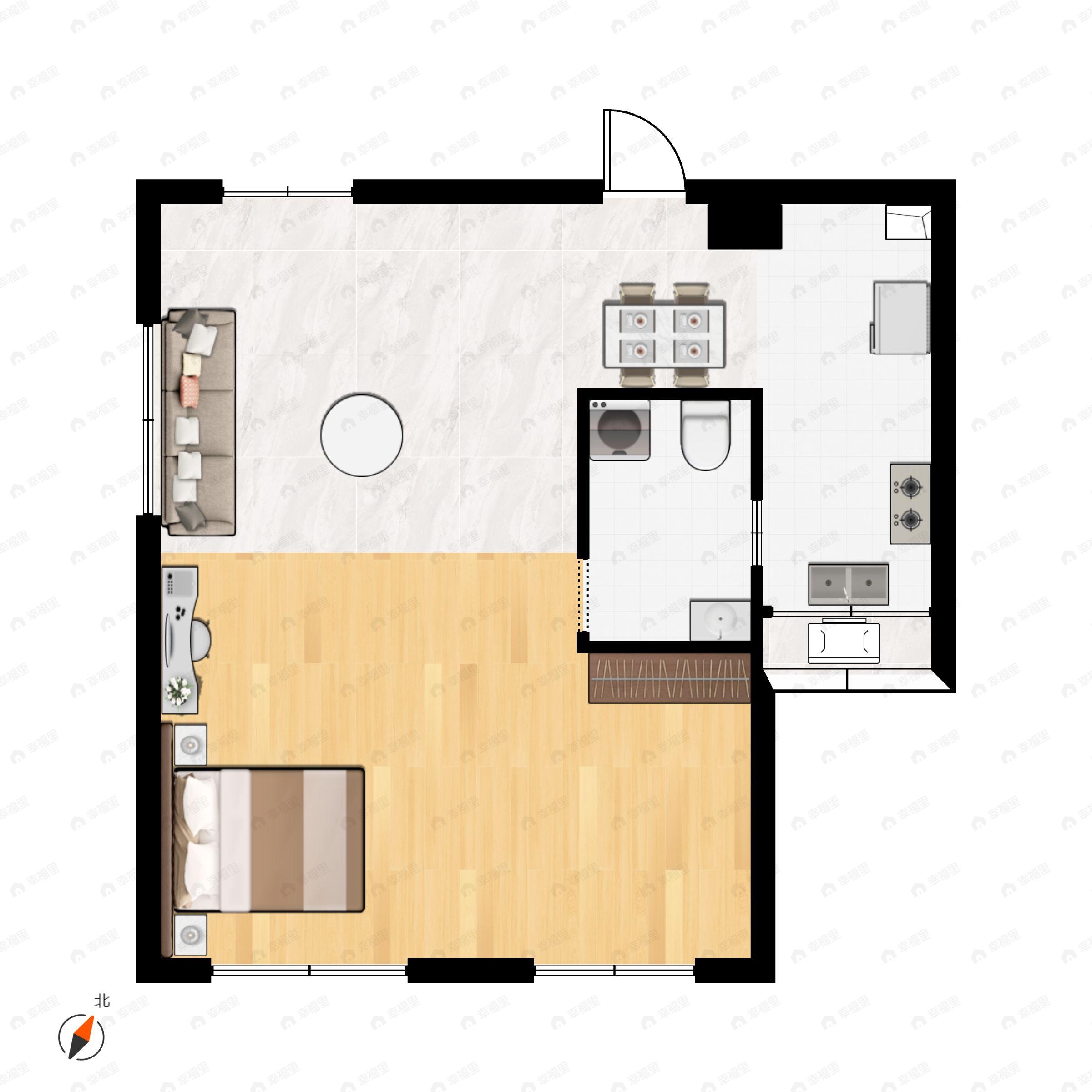 2室1厅1卫建面68平东北户型图