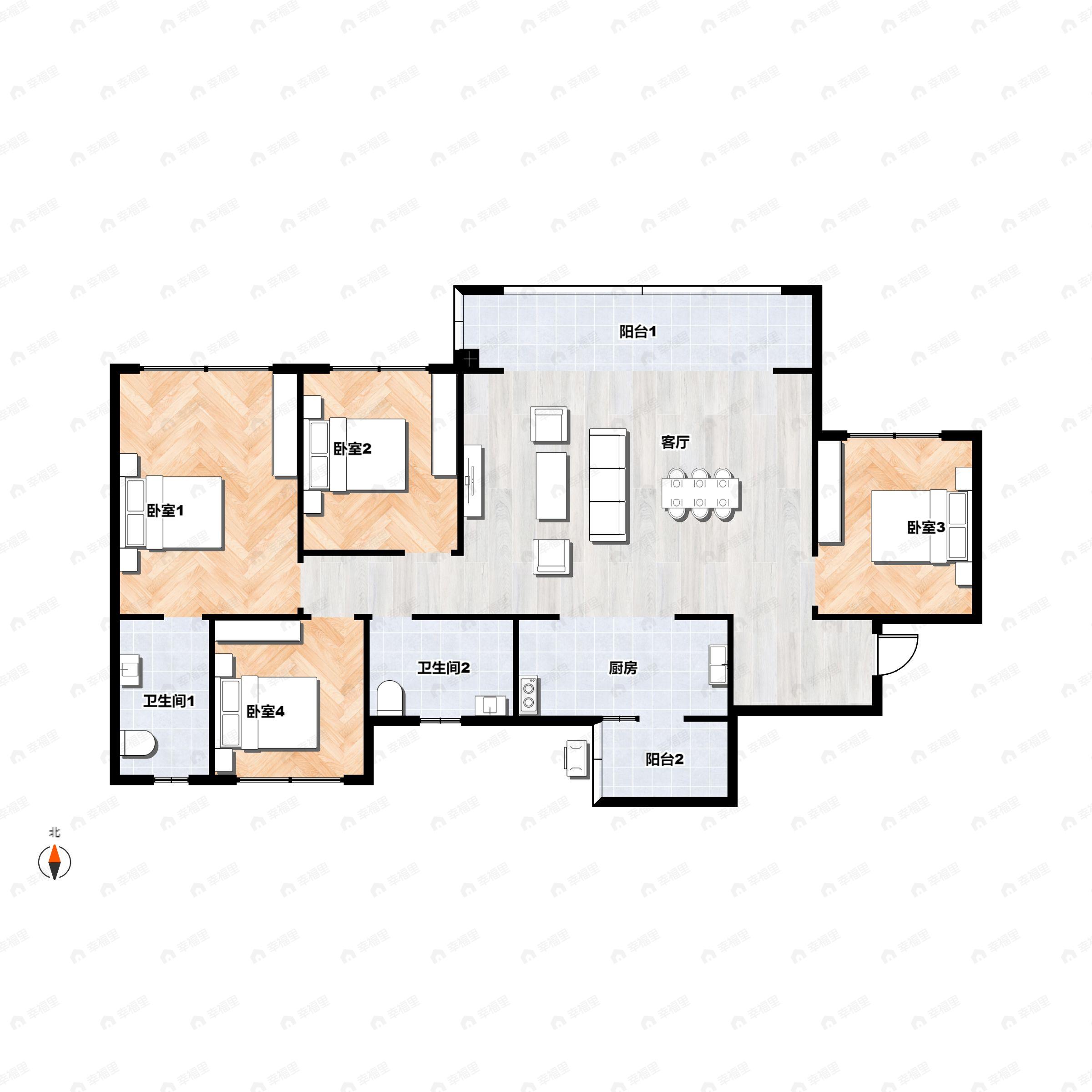 4室2厅2卫建面137平户型图