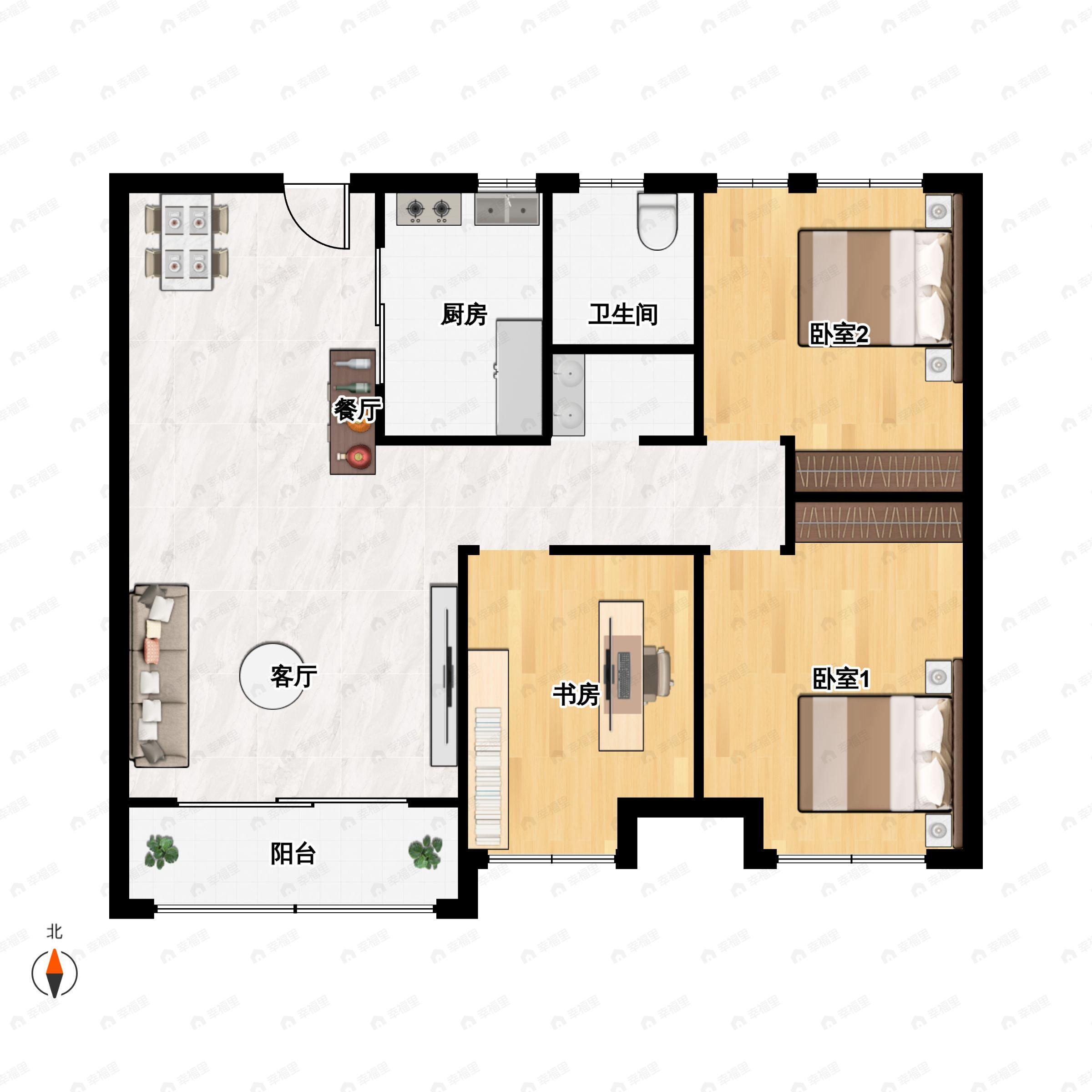 中海招商十里观澜3室2厅1卫户型图