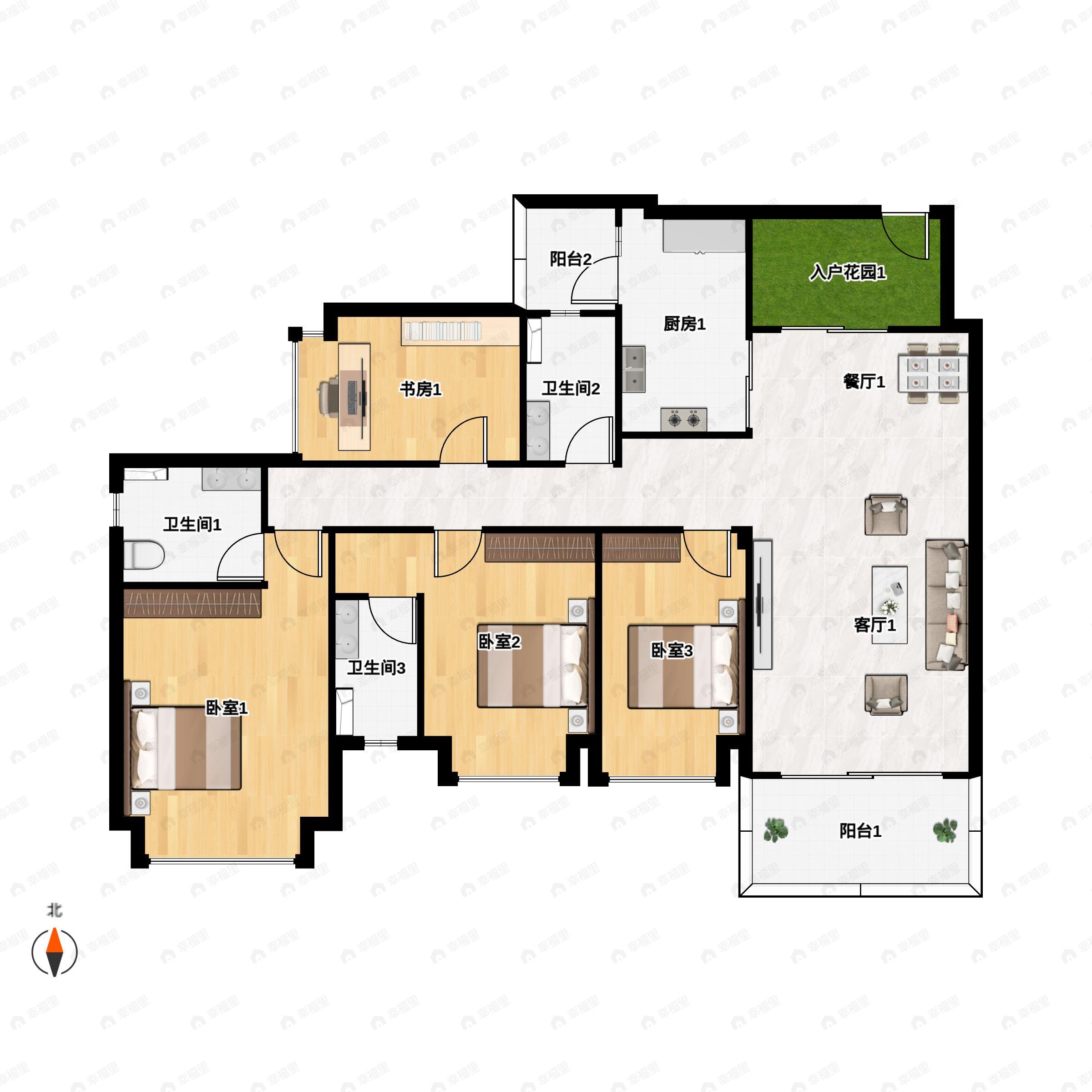 4室2厅2卫建面165平南户型图