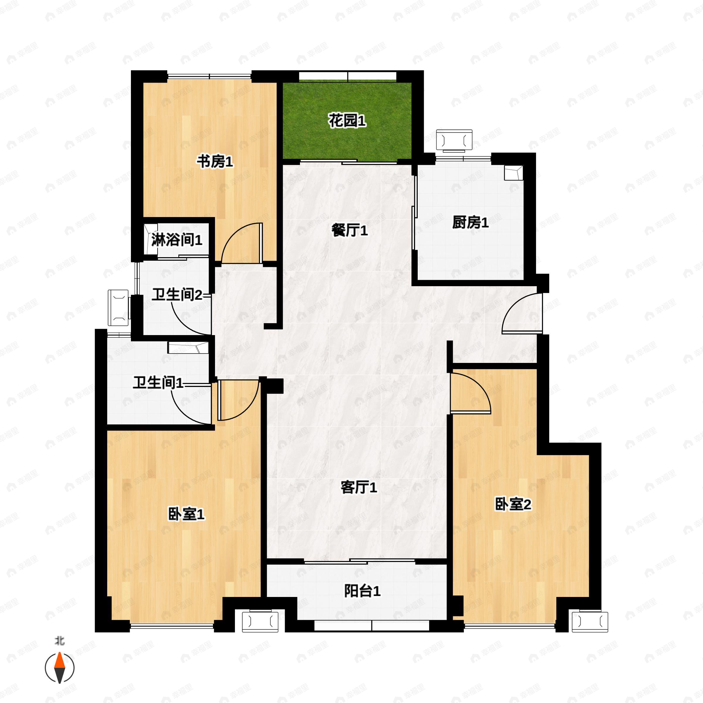 3室2厅2卫建面112m²南户型图