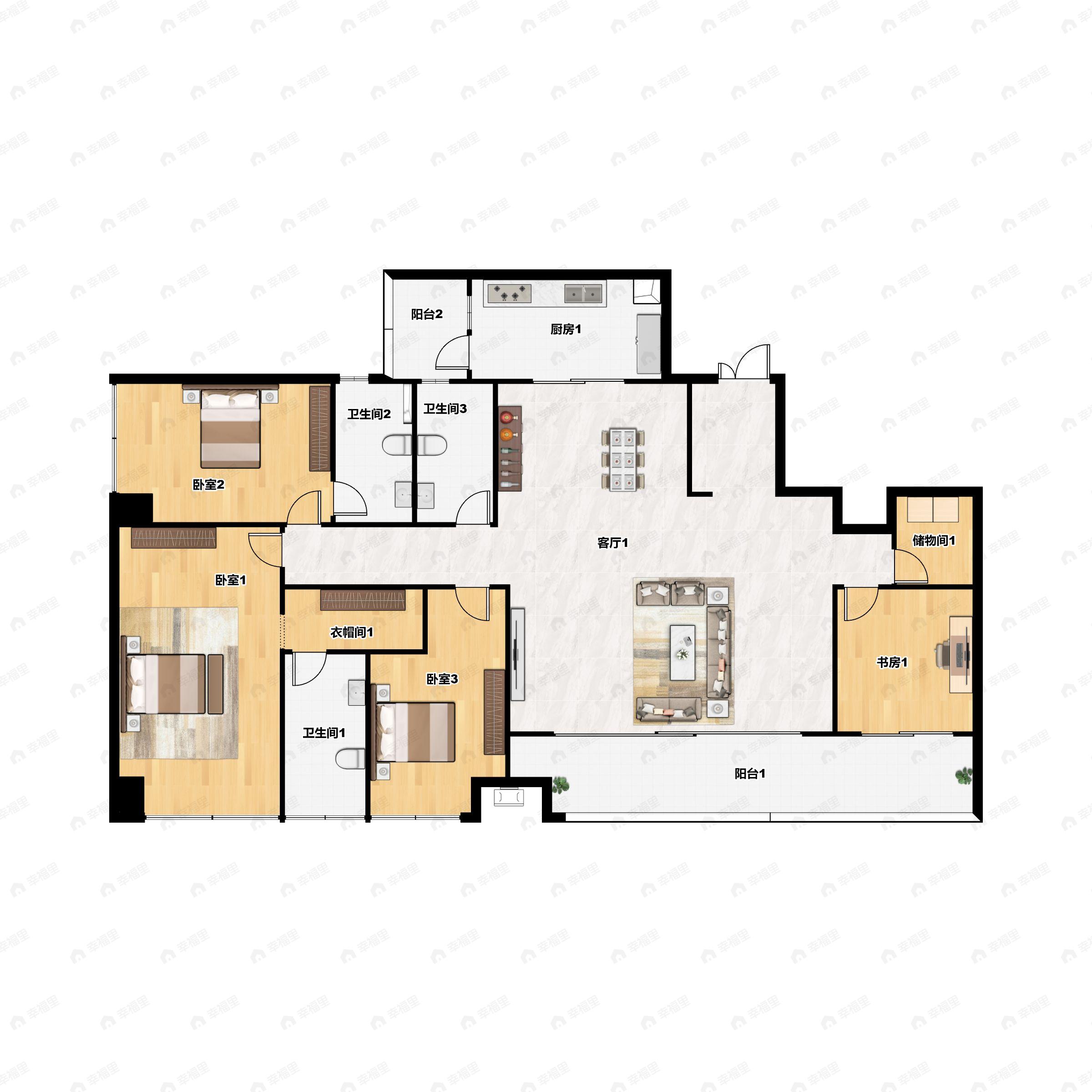 4室2厅3卫建面219平户型图