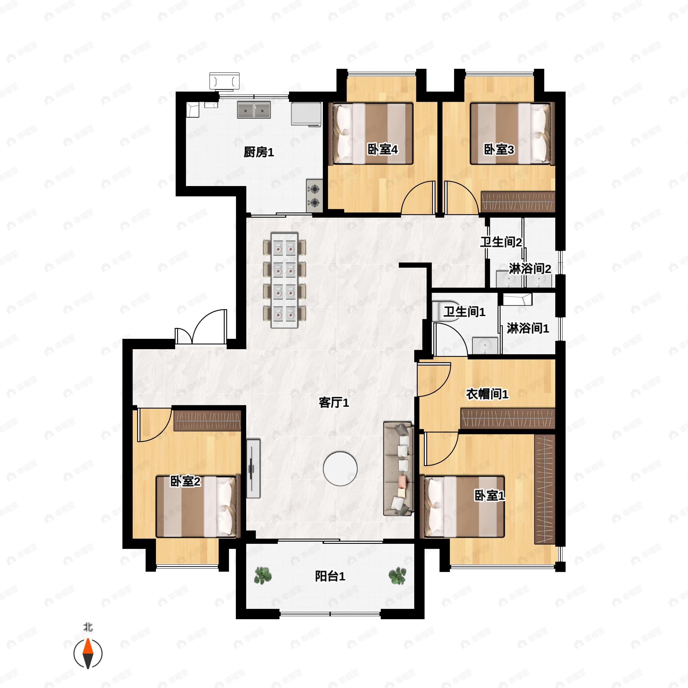 中国电建地产汉口公馆4室2厅2卫户型图