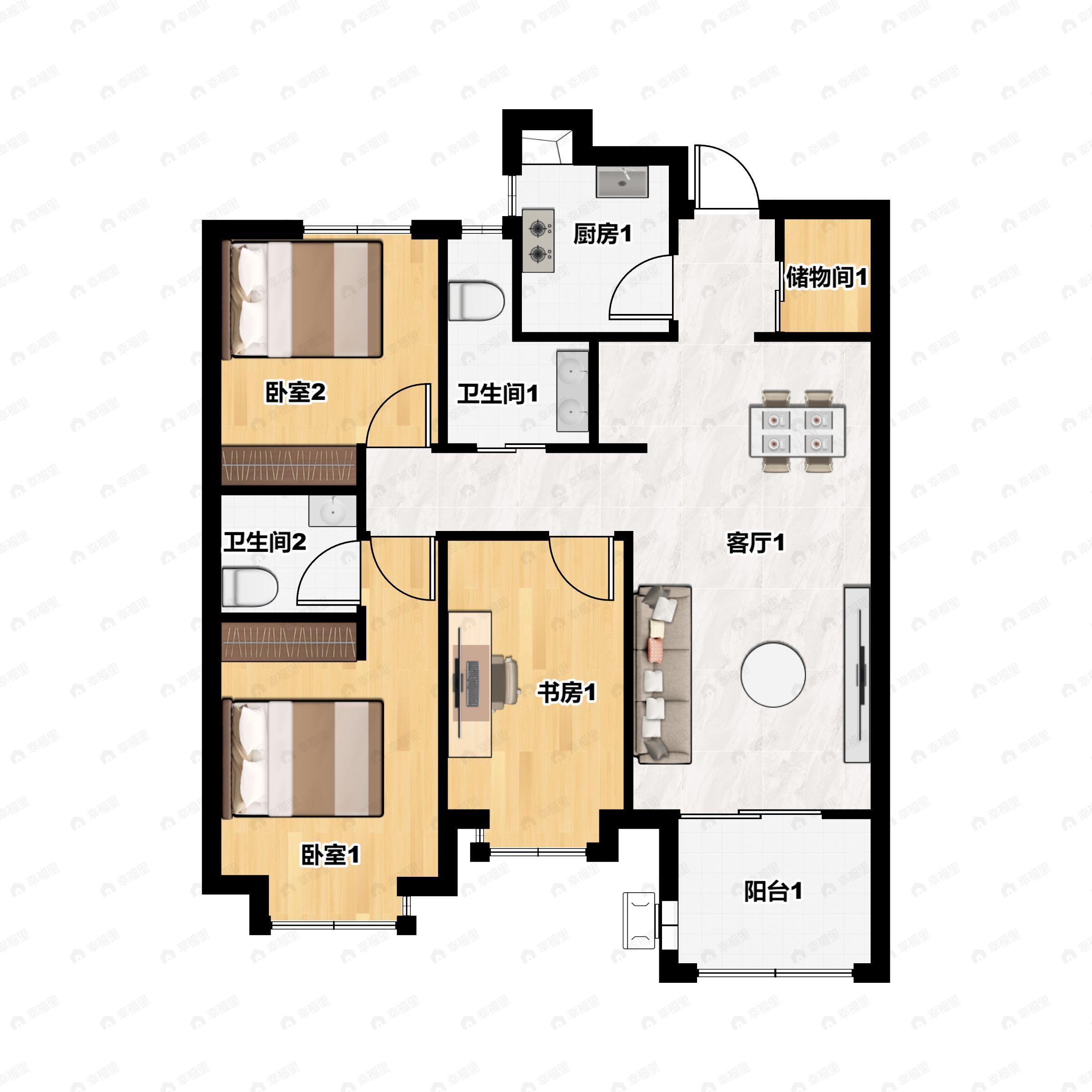 3室2厅2卫建面112平户型图