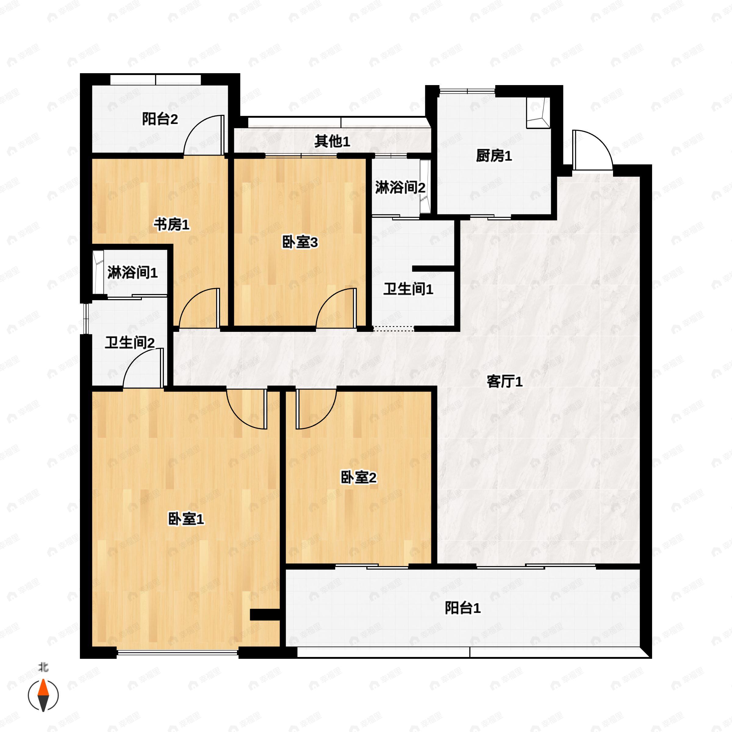 4室2厅2卫建面125平南户型图