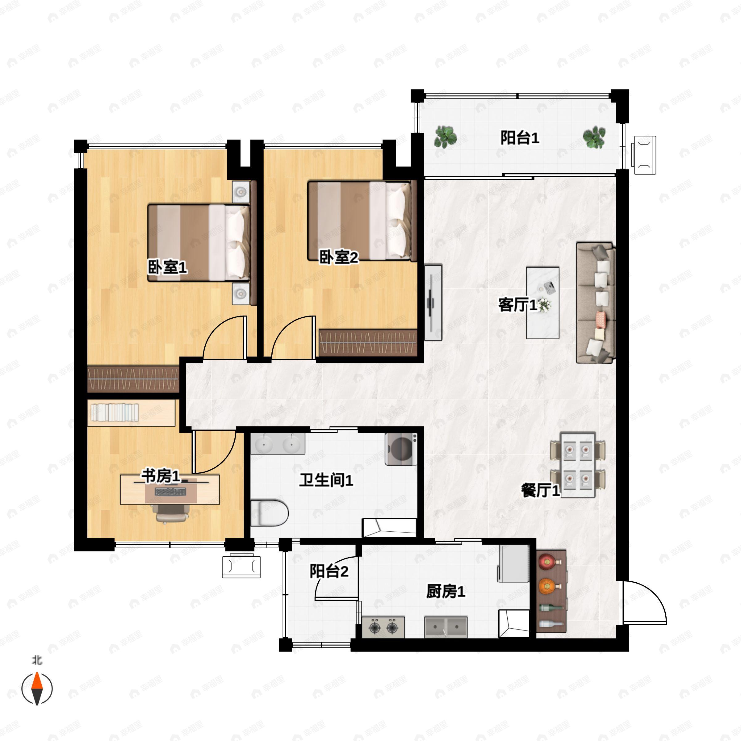 3室2厅1卫建面88平户型图