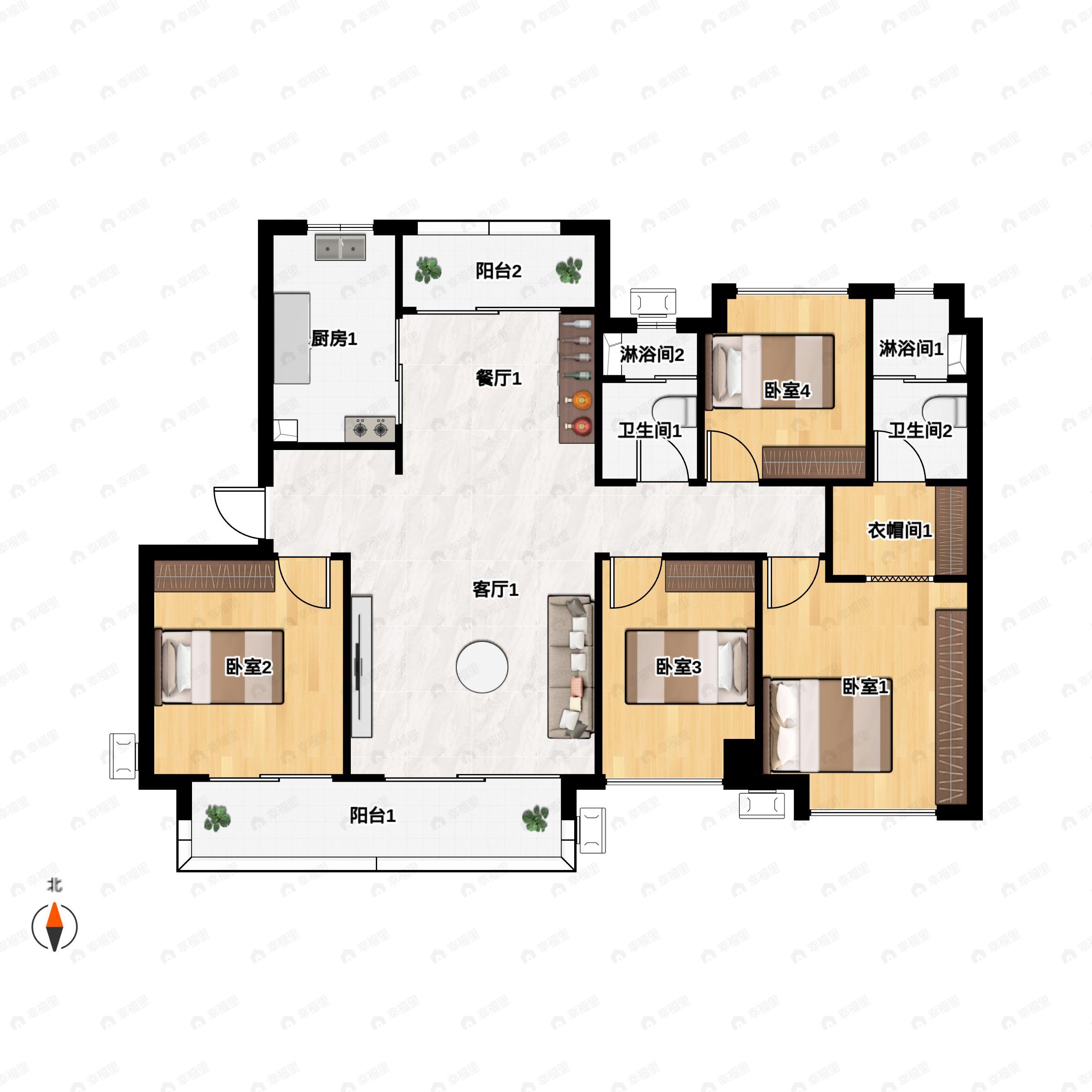 4室2厅2卫建面143平户型图