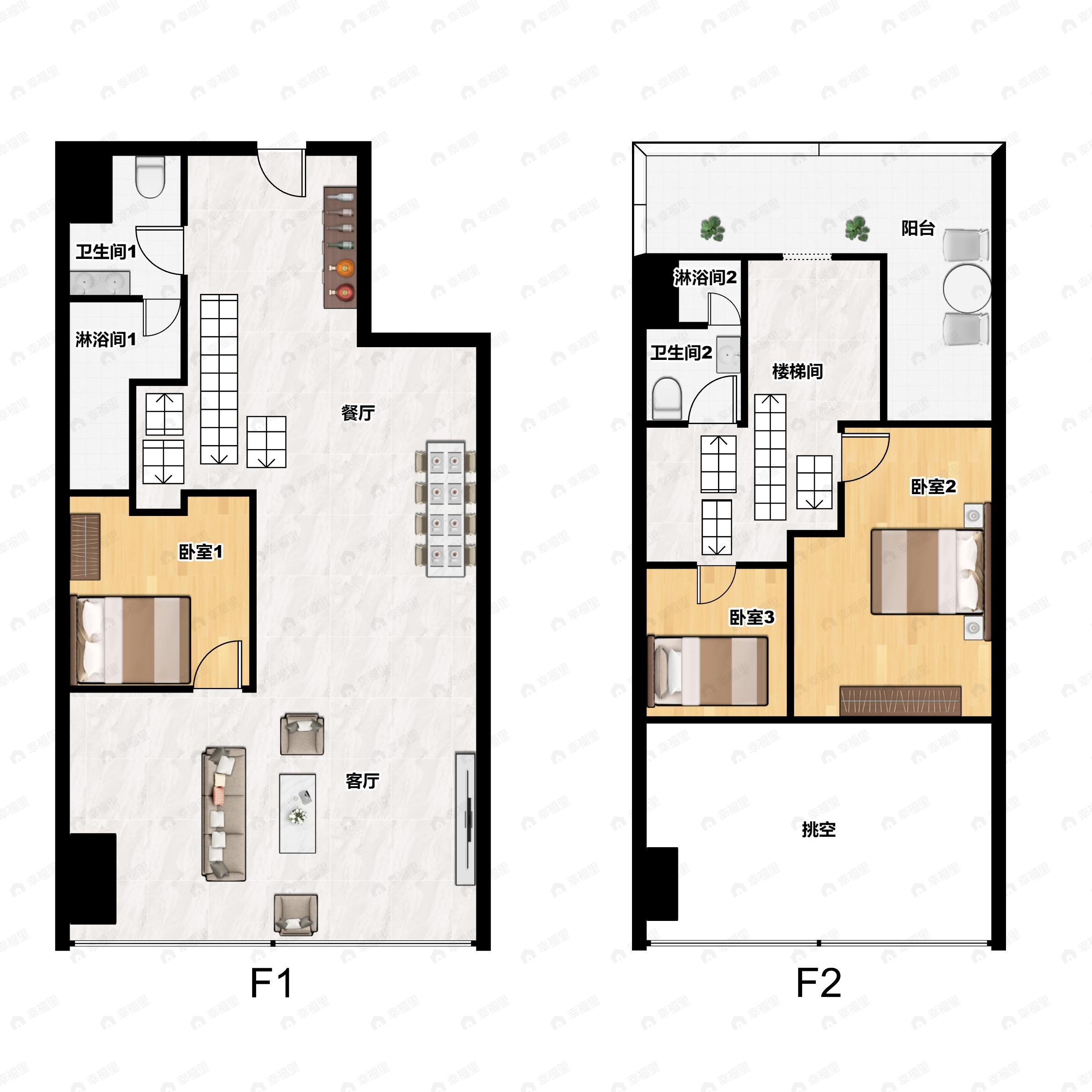 3室2厅2卫建面87平南户型图