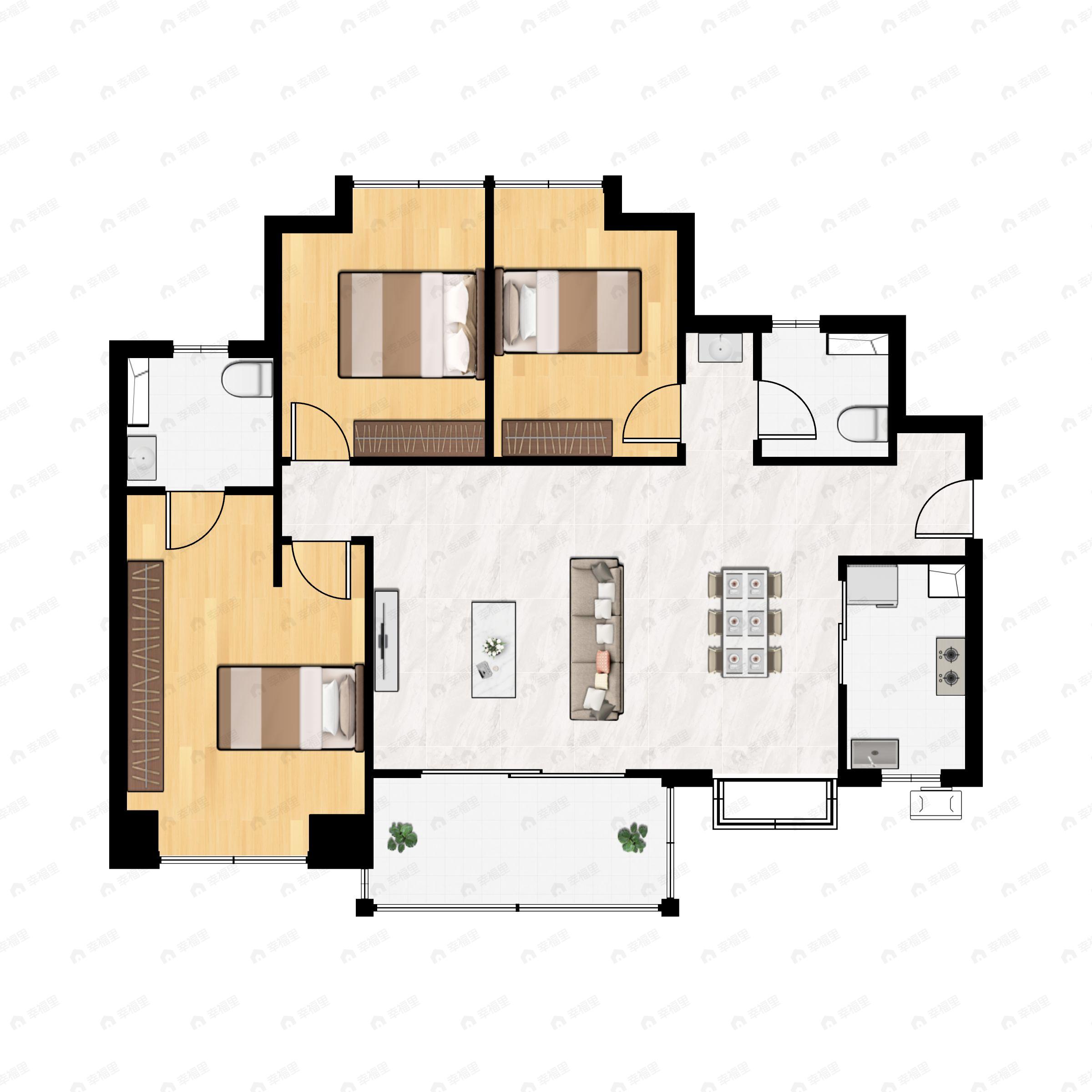 3室2厅2卫建面110平户型图
