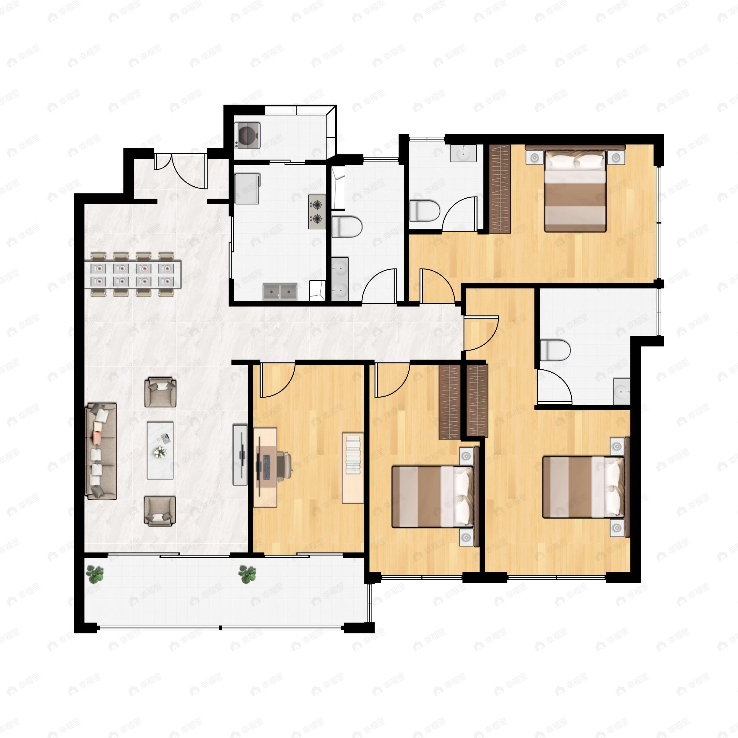 4室2厅3卫建面170平南户型图
