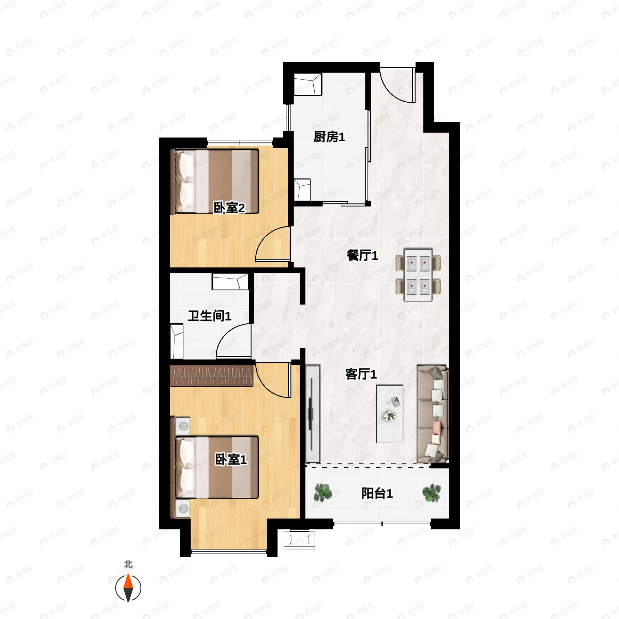 2室2厅1卫建面85平户型图