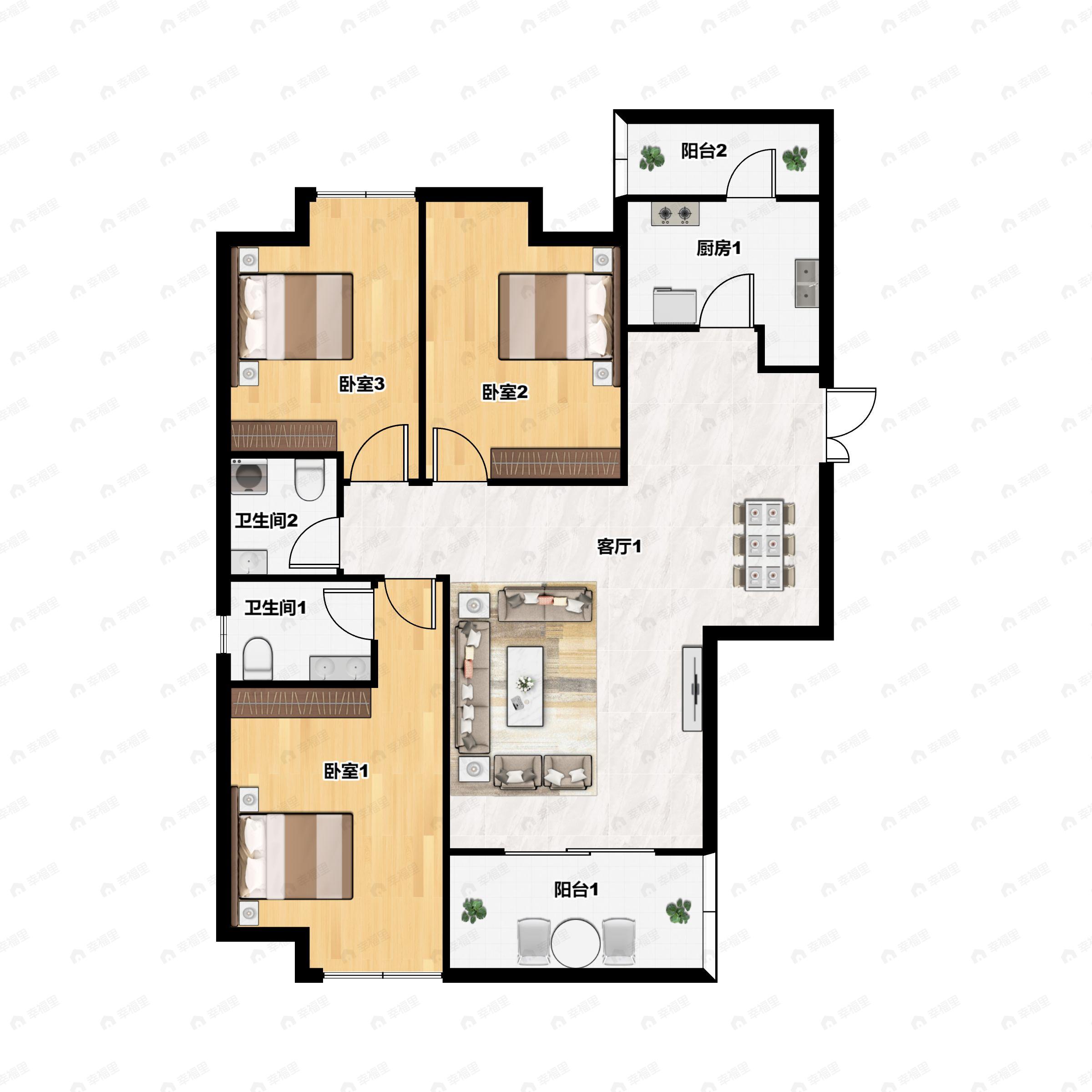 3室2厅2卫建面112平户型图